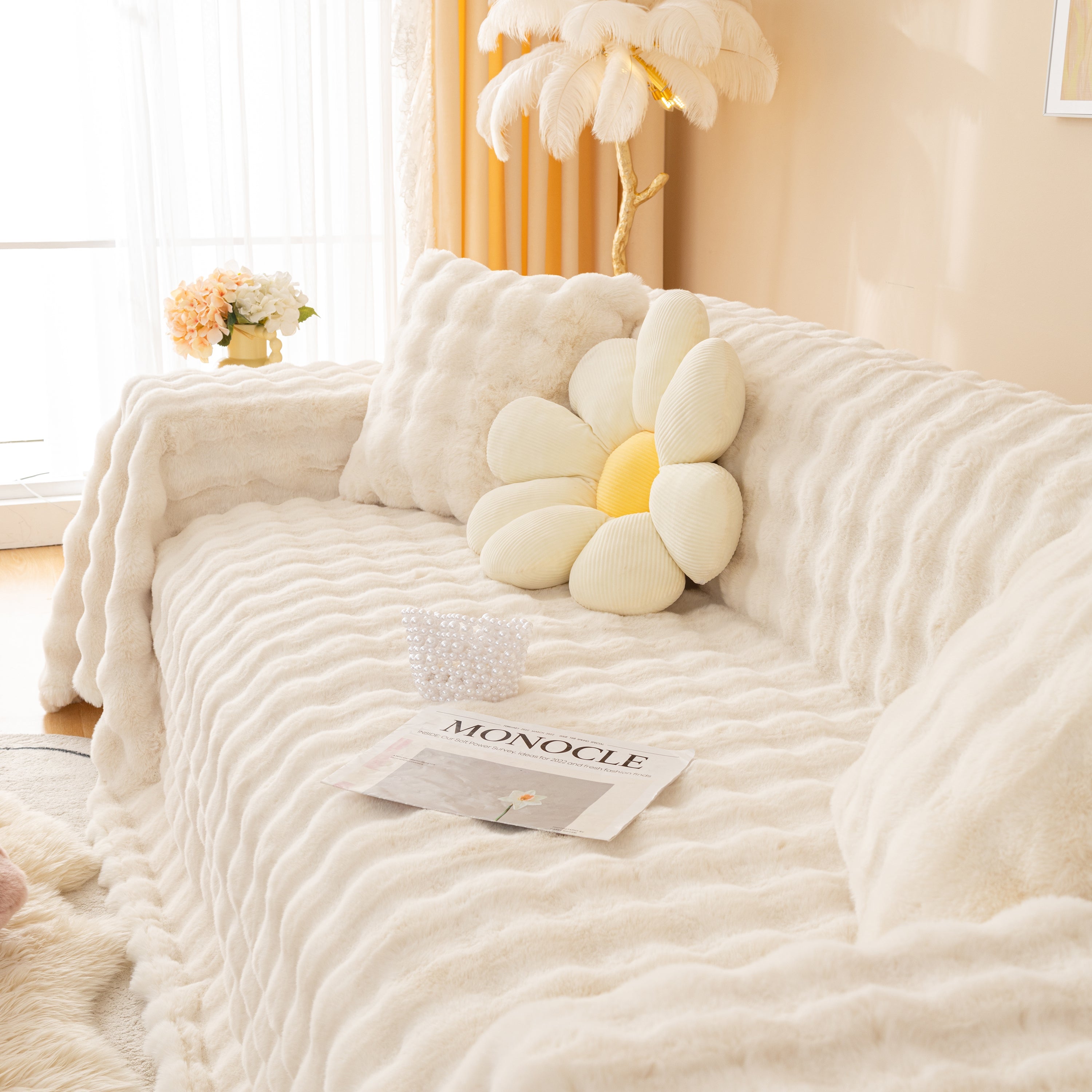 Super Soft Fluffy Faux Rabbit Fur Sofa Throw Blanket, Couch Cover Blanket For Couches Living Room Furniture Throw