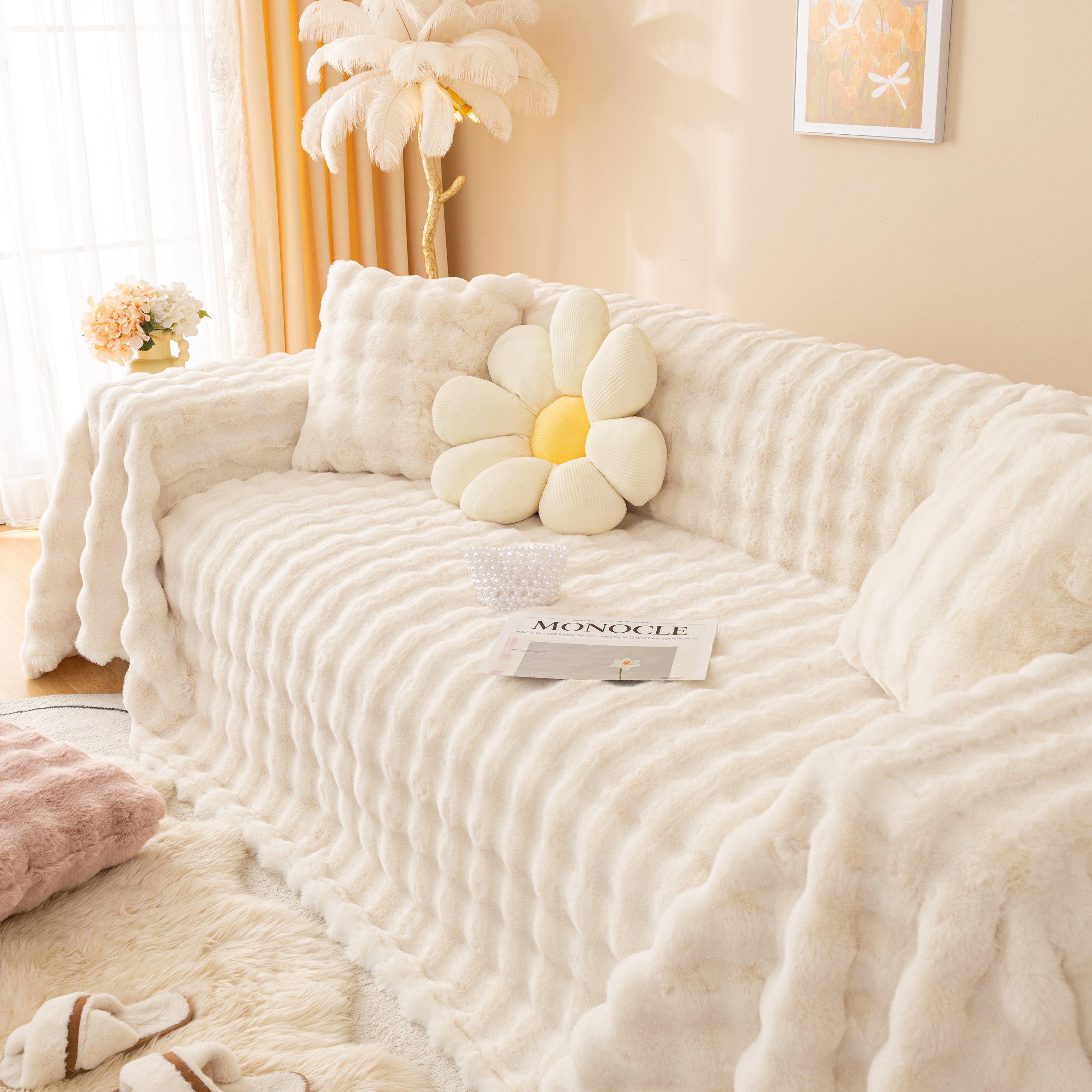 Super Soft Fluffy Faux Rabbit Fur Sofa Throw Blanket, Couch Cover Blanket For Couches Living Room Furniture Throw