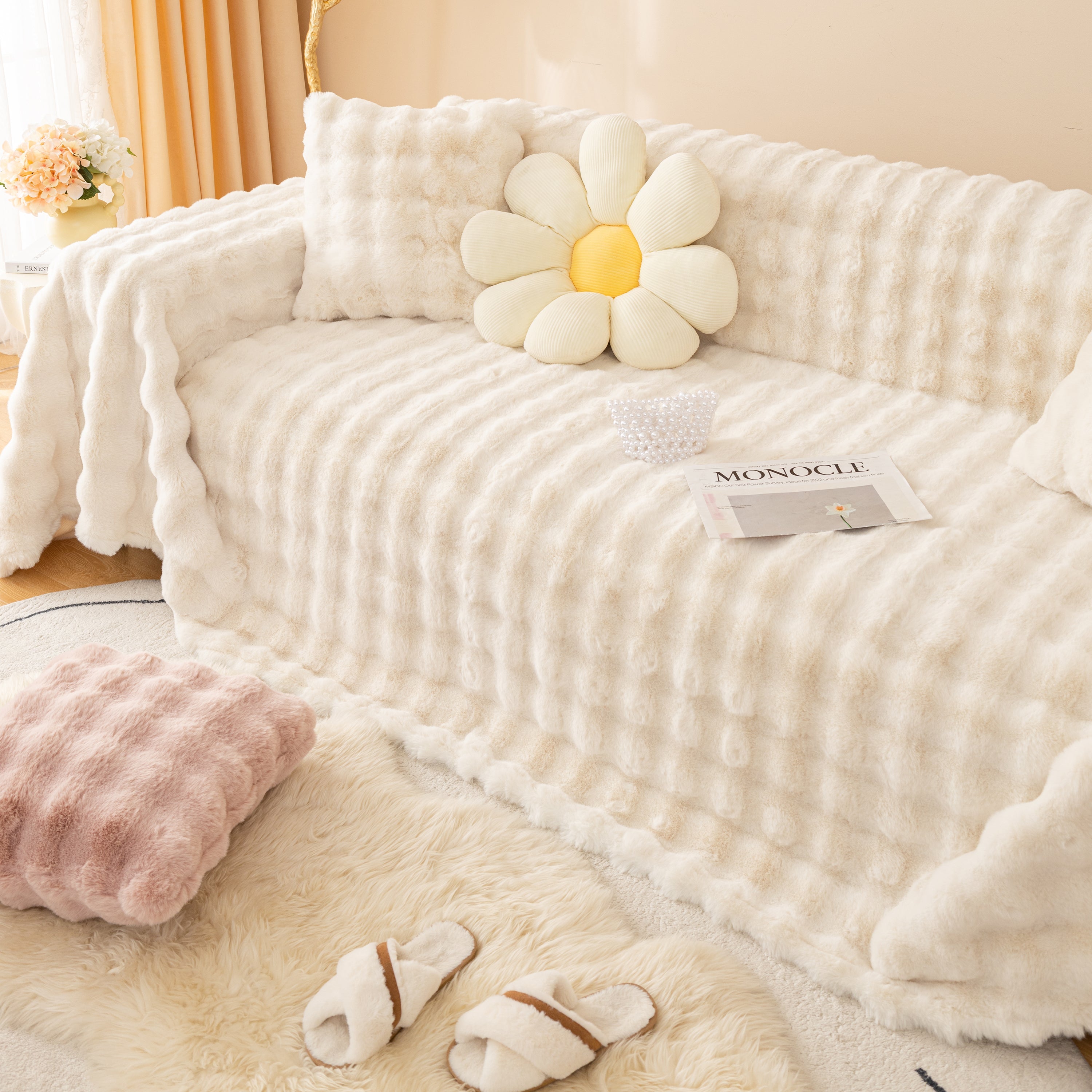 Super Soft Fluffy Faux Rabbit Fur Sofa Throw Blanket, Couch Cover Blanket For Couches Living Room Furniture Throw