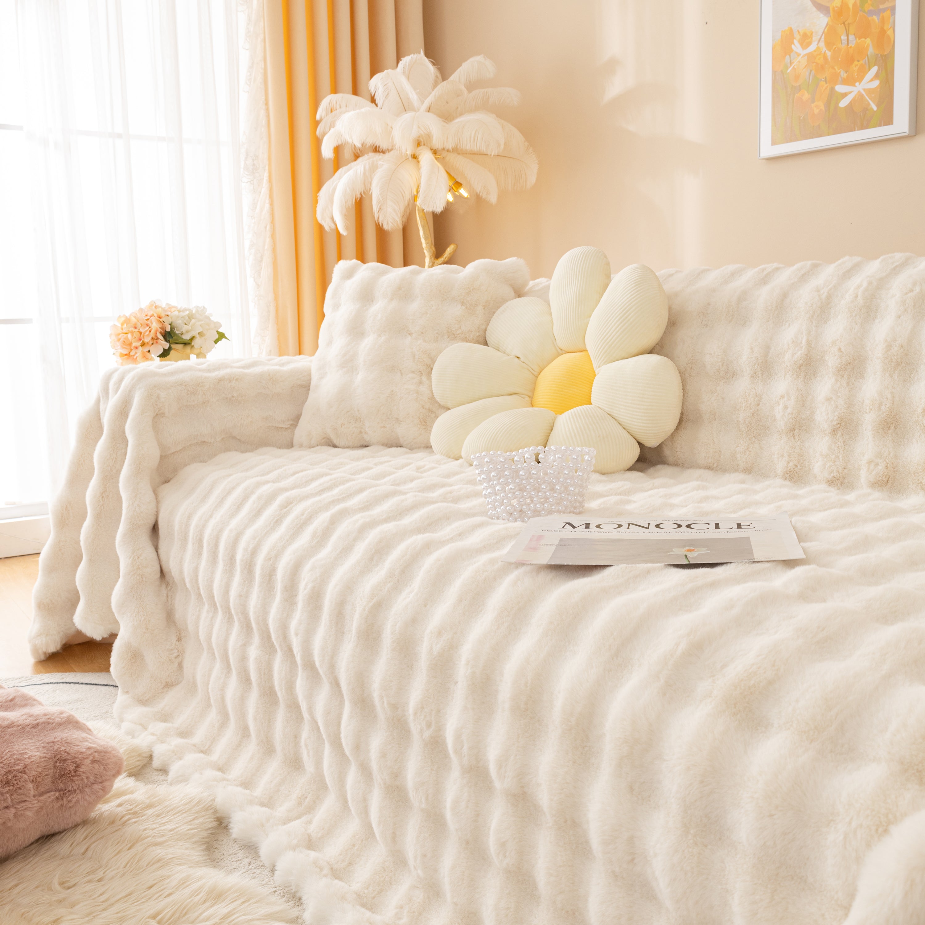 Super Soft Fluffy Faux Rabbit Fur Sofa Throw Blanket, Couch Cover Blanket For Couches Living Room Furniture Throw