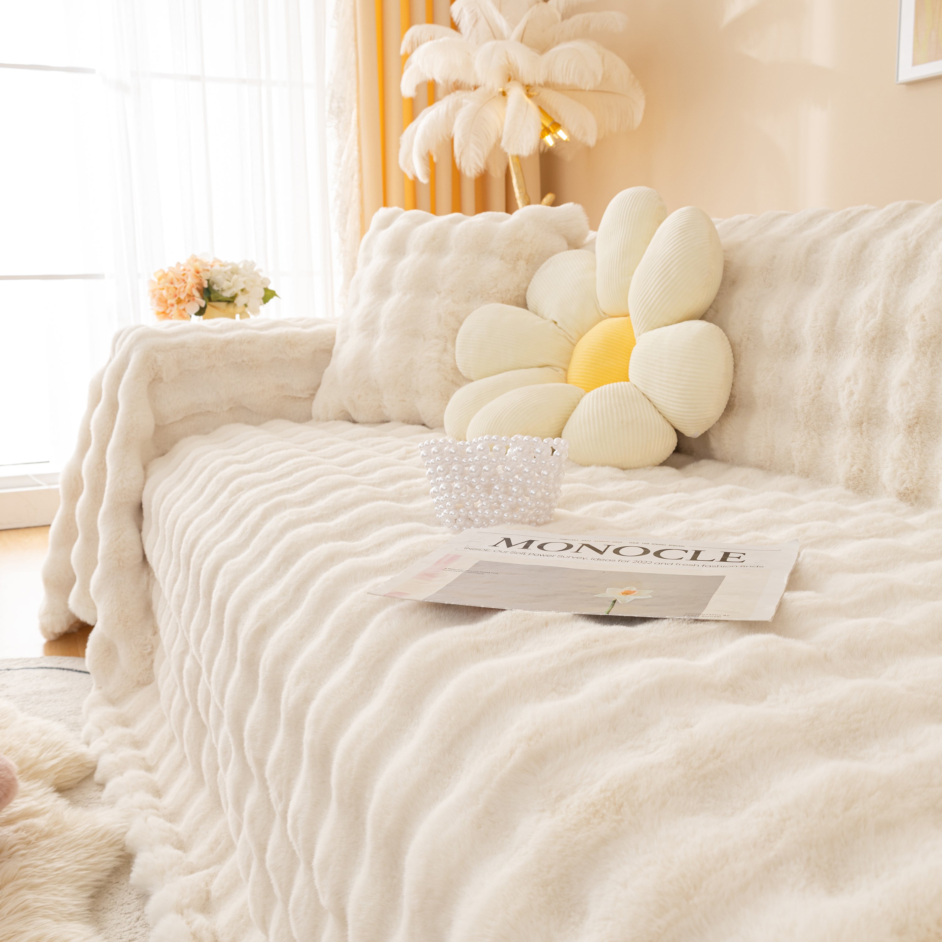 Super Soft Fluffy Faux Rabbit Fur Sofa Throw Blanket, Couch Cover Blanket For Couches Living Room Furniture Throw