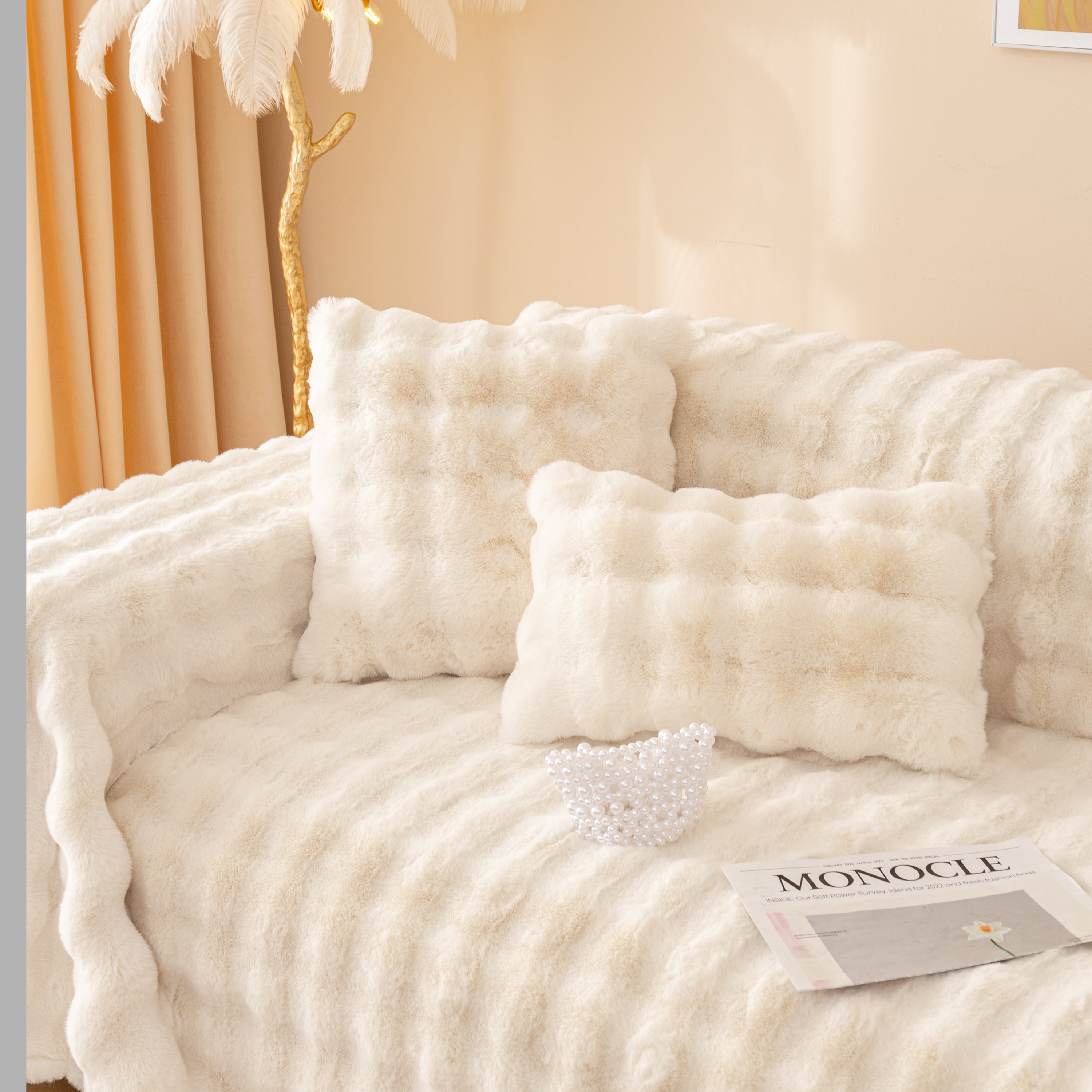 Super Soft Fluffy Faux Rabbit Fur Sofa Throw Blanket, Couch Cover Blanket For Couches Living Room Furniture Throw
