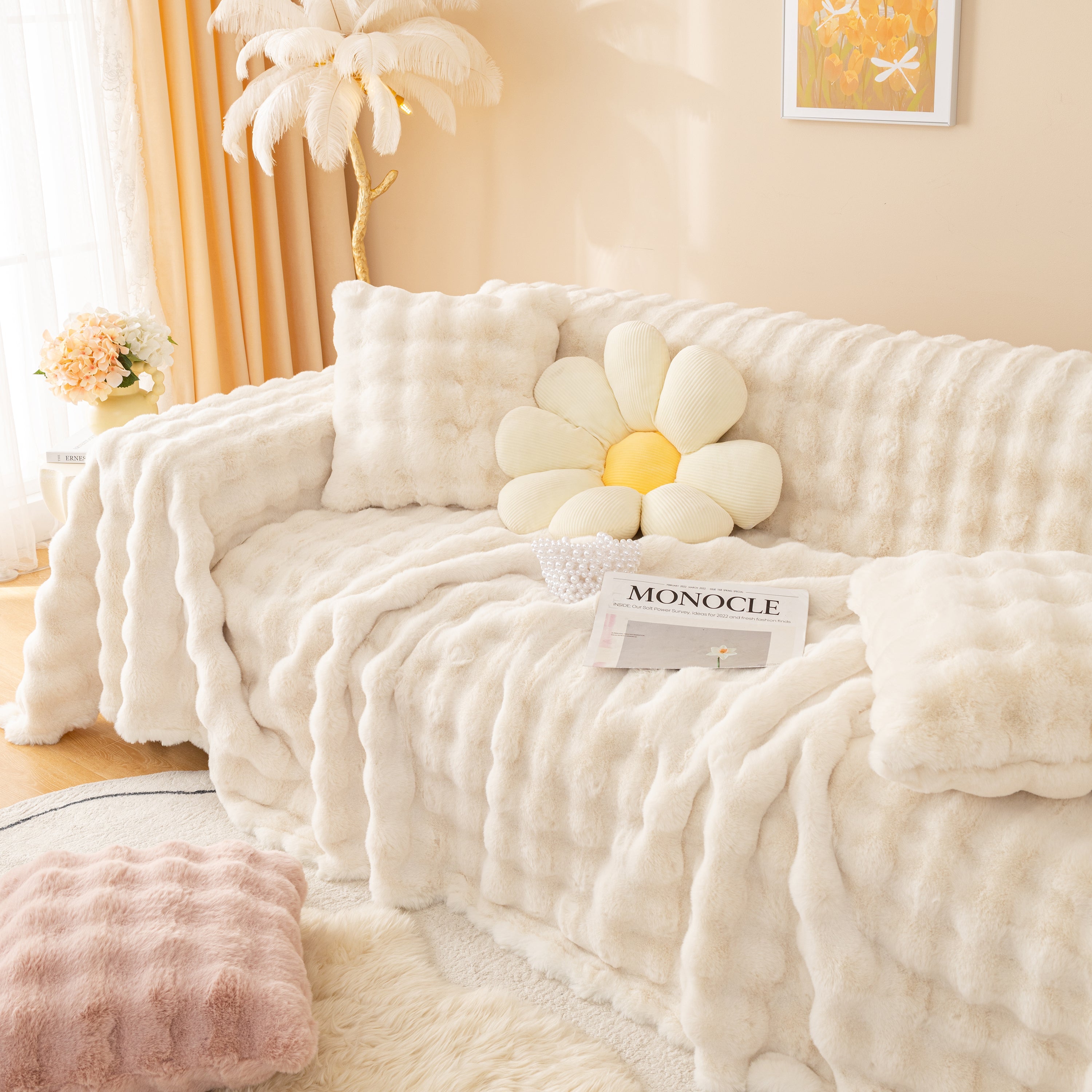 Super Soft Fluffy Faux Rabbit Fur Sofa Throw Blanket, Couch Cover Blanket For Couches Living Room Furniture Throw
