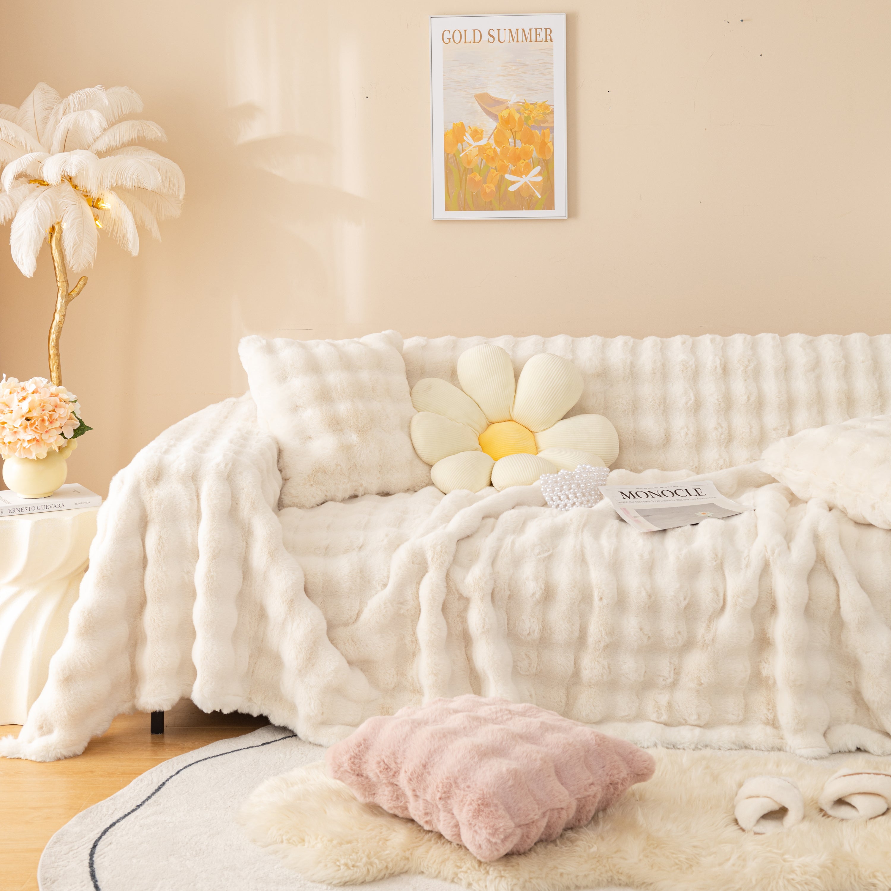 Super Soft Fluffy Faux Rabbit Fur Sofa Throw Blanket, Couch Cover Blanket For Couches Living Room Furniture Throw