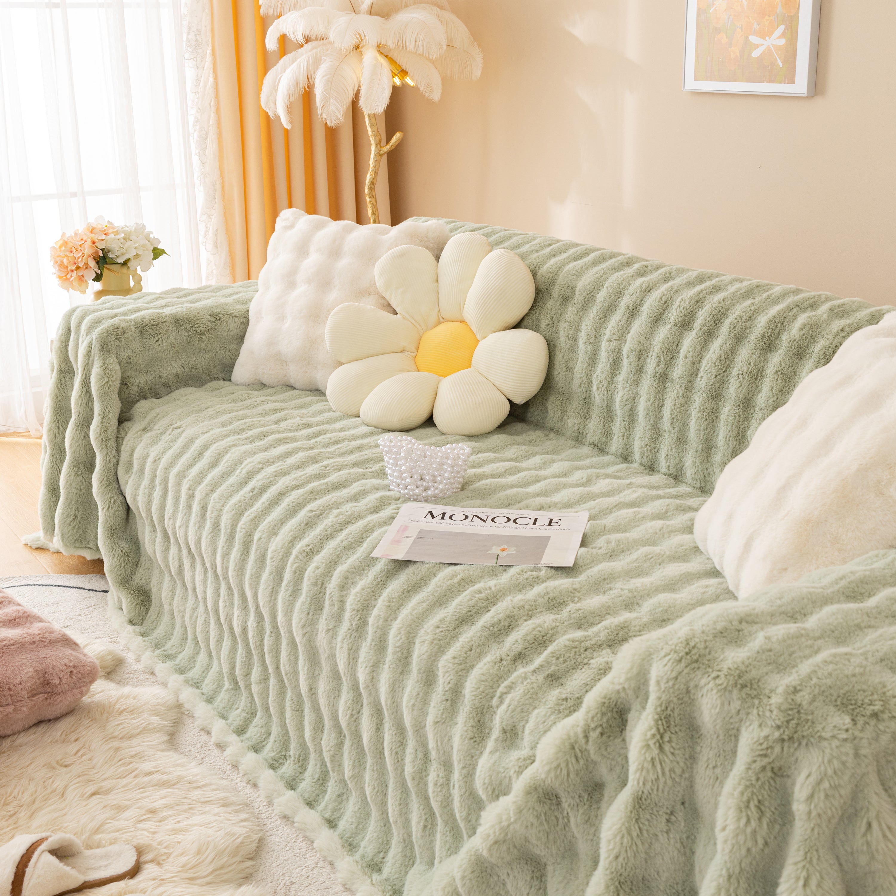 Super Soft Fluffy Faux Rabbit Fur Sofa Throw Blanket, Couch Cover Blanket For Couches Living Room Furniture Throw