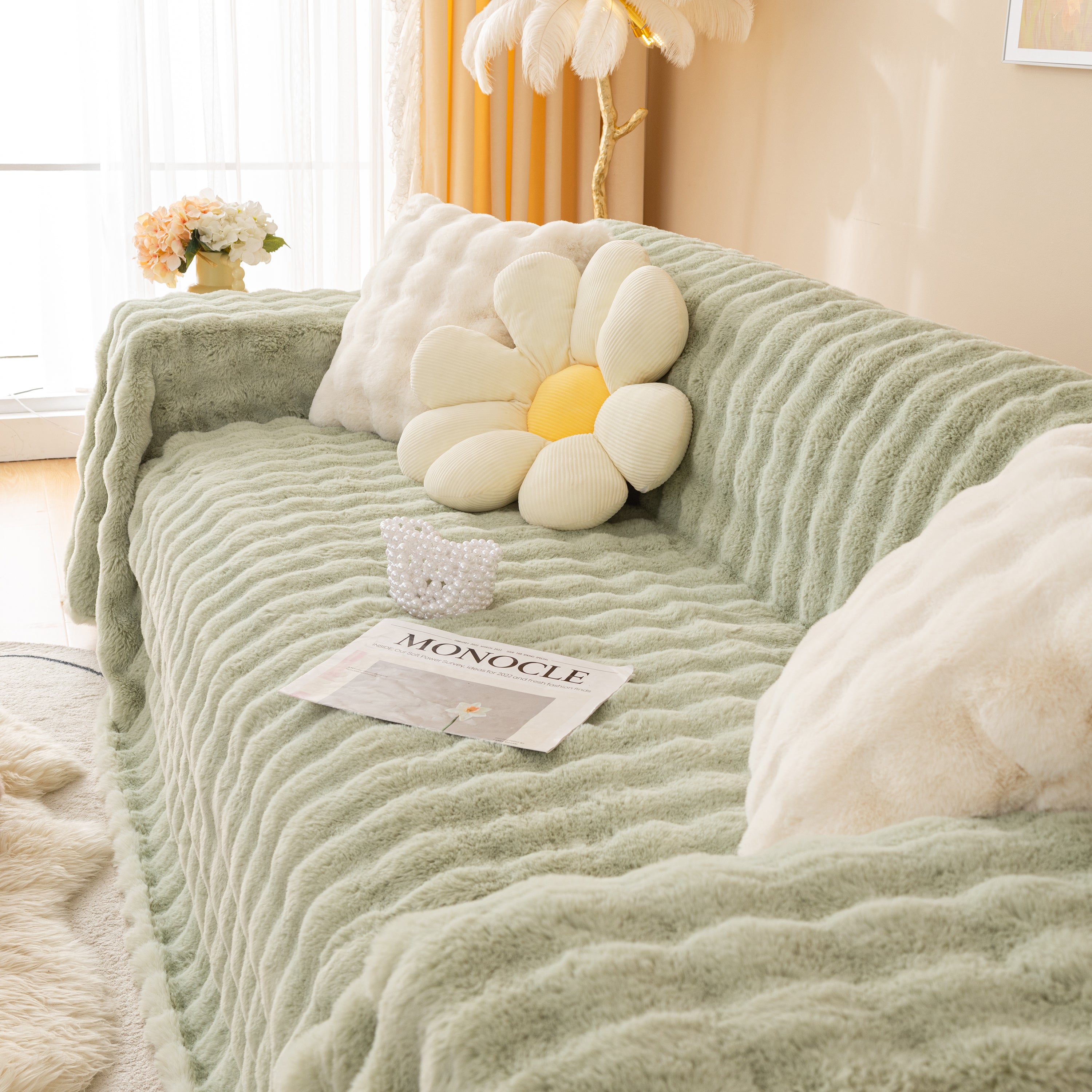 Super Soft Fluffy Faux Rabbit Fur Sofa Throw Blanket, Couch Cover Blanket For Couches Living Room Furniture Throw