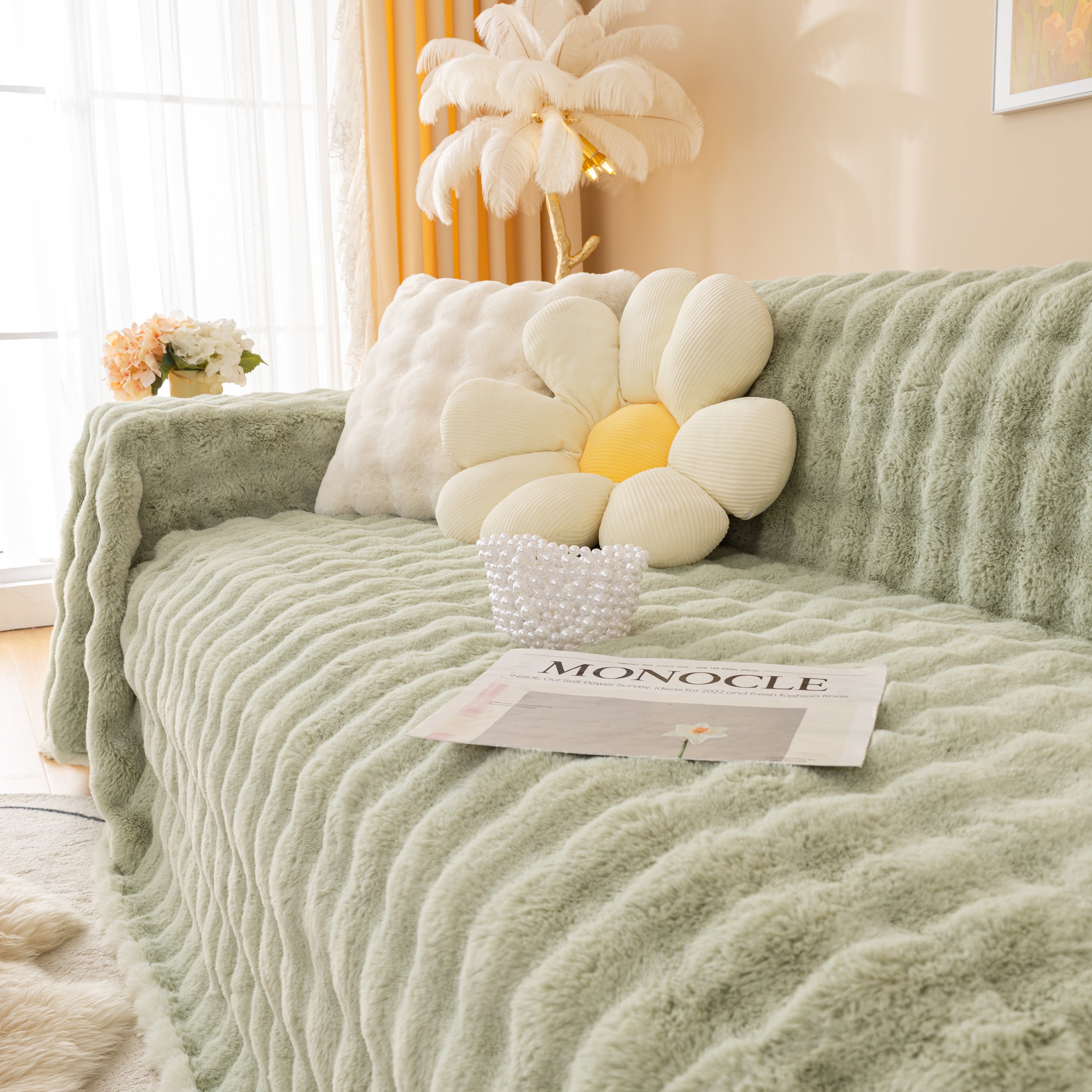 Super Soft Fluffy Faux Rabbit Fur Sofa Throw Blanket, Couch Cover Blanket For Couches Living Room Furniture Throw