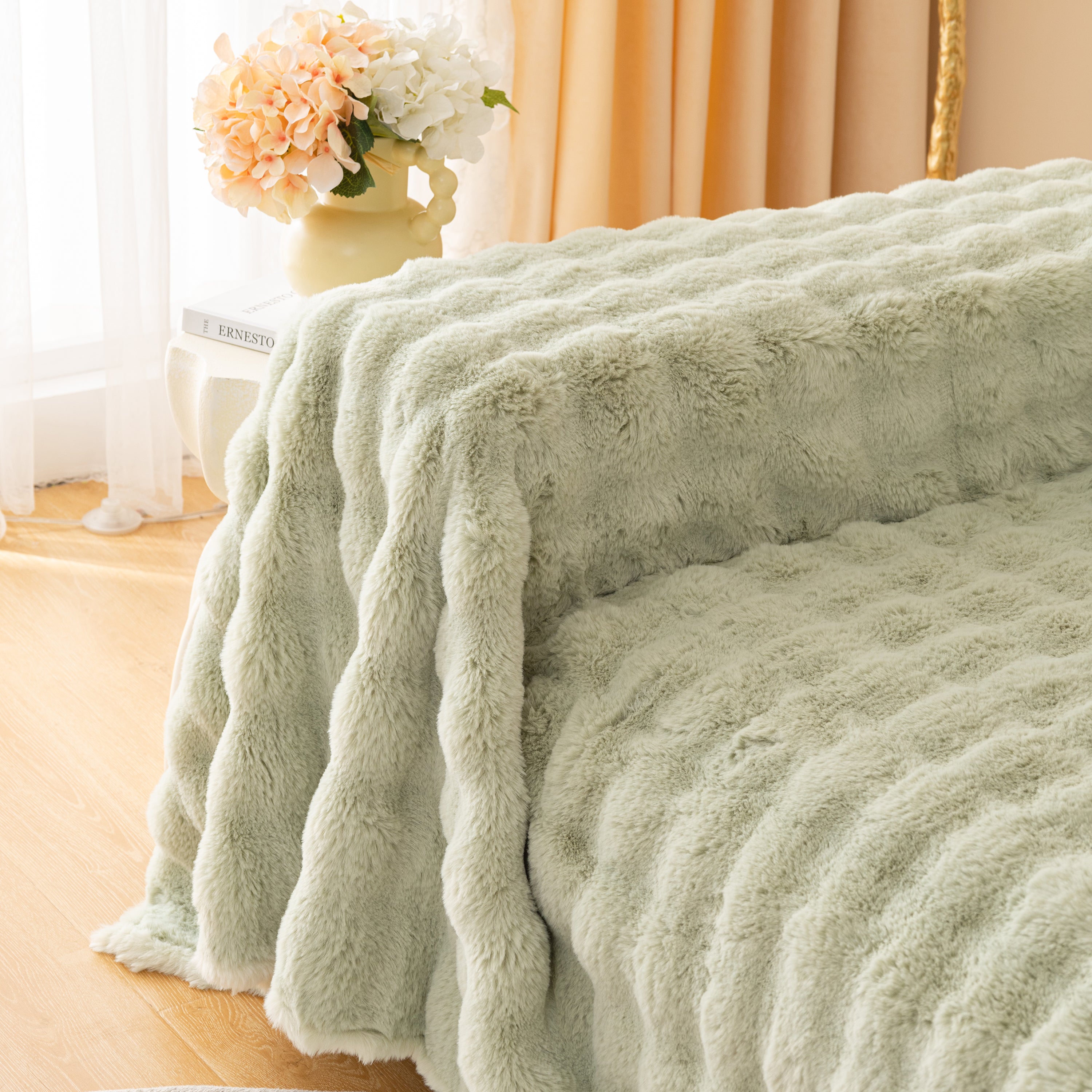 Super Soft Fluffy Faux Rabbit Fur Sofa Throw Blanket, Couch Cover Blanket For Couches Living Room Furniture Throw