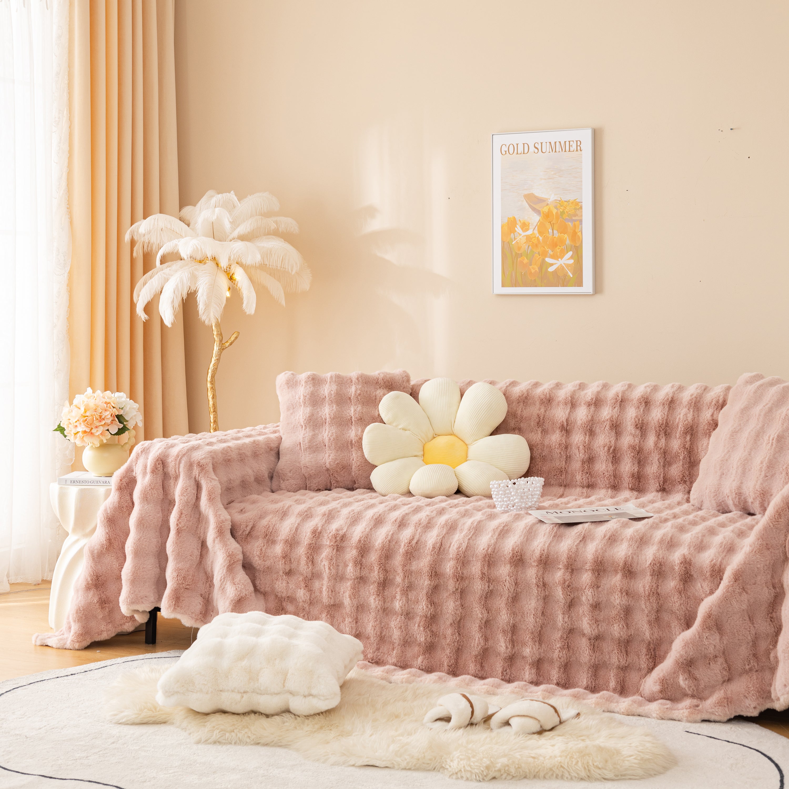 Super Soft Fluffy Faux Rabbit Fur Sofa Throw Blanket, Couch Cover Blanket For Couches Living Room Furniture Throw