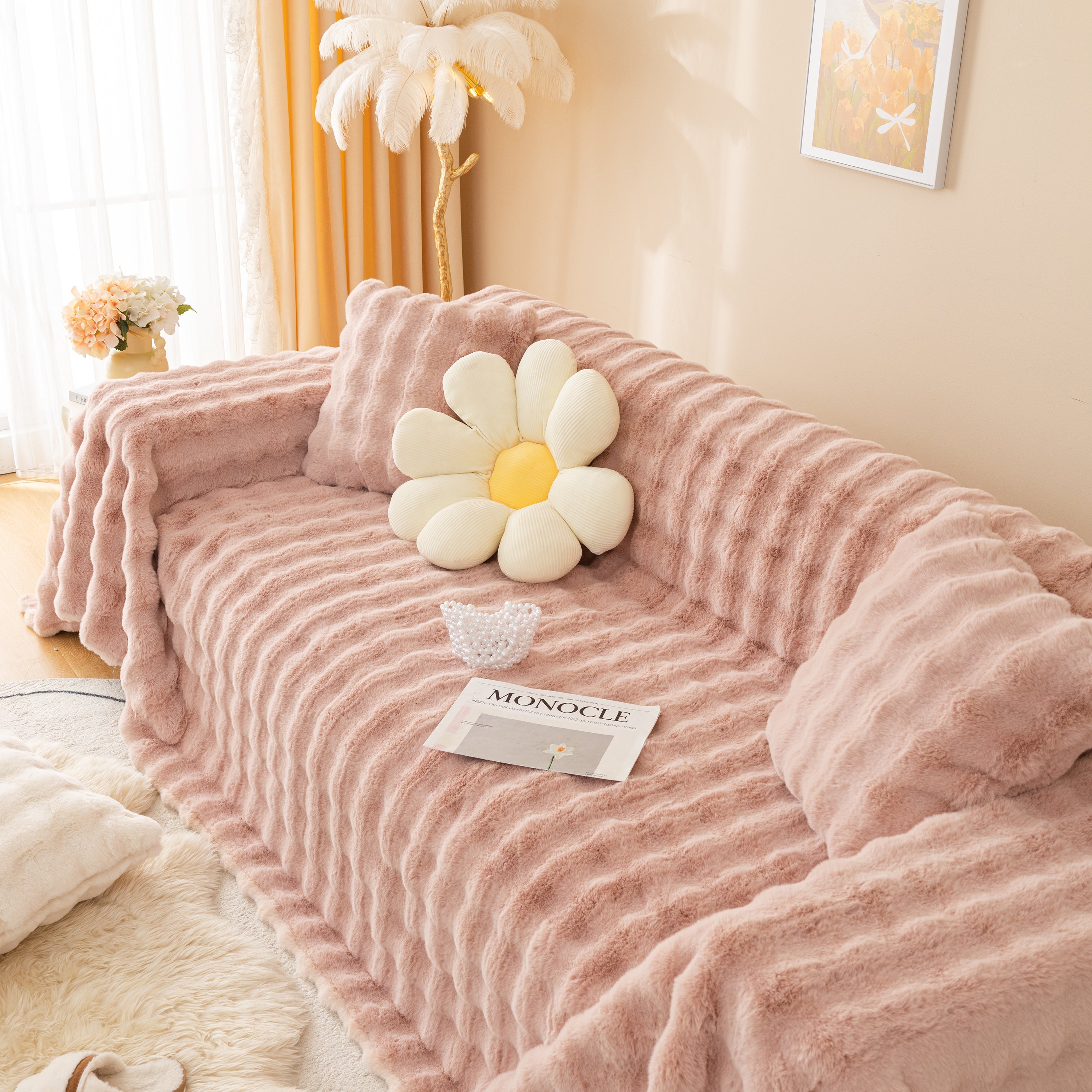 Super Soft Fluffy Faux Rabbit Fur Sofa Throw Blanket, Couch Cover Blanket For Couches Living Room Furniture Throw