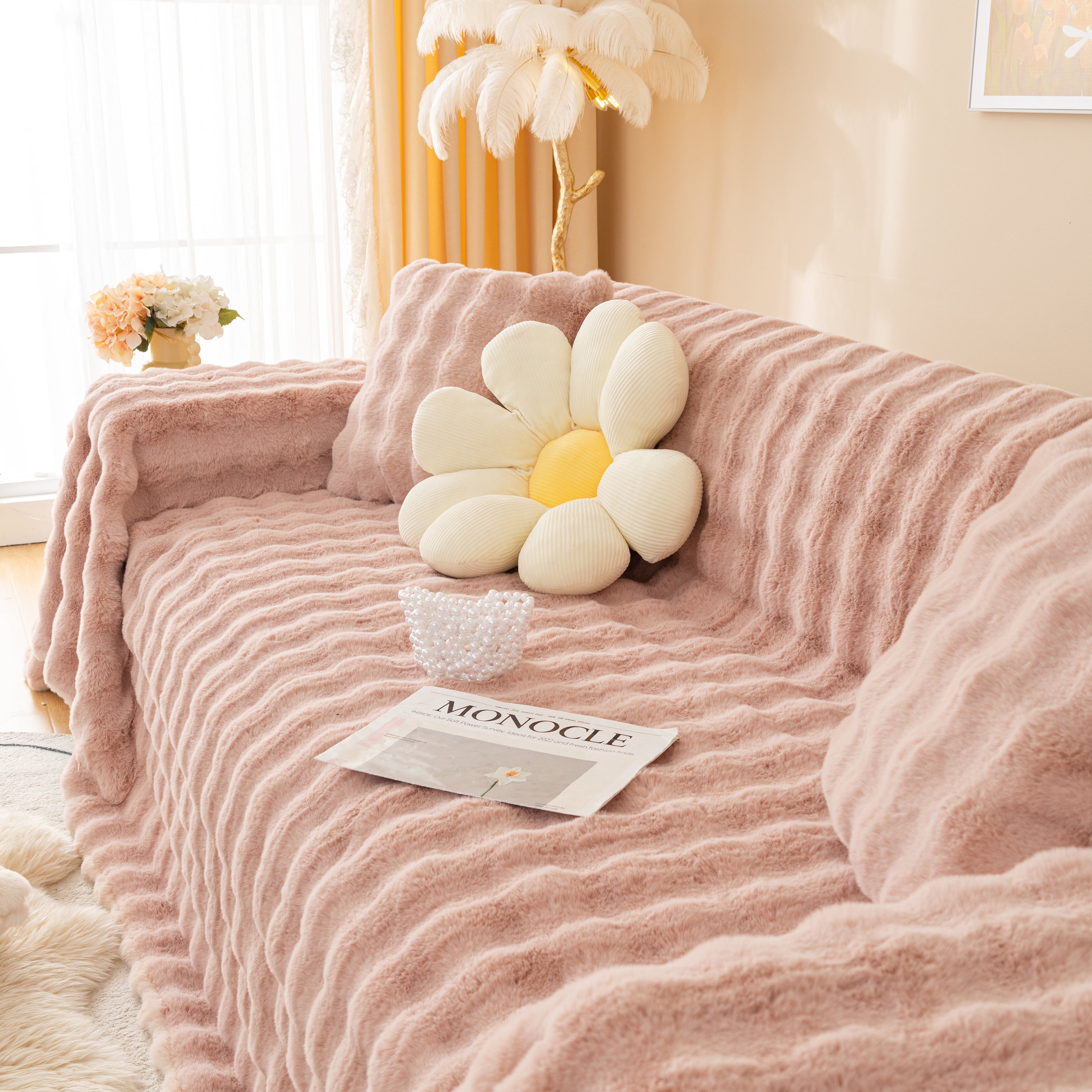 Super Soft Fluffy Faux Rabbit Fur Sofa Throw Blanket, Couch Cover Blanket For Couches Living Room Furniture Throw