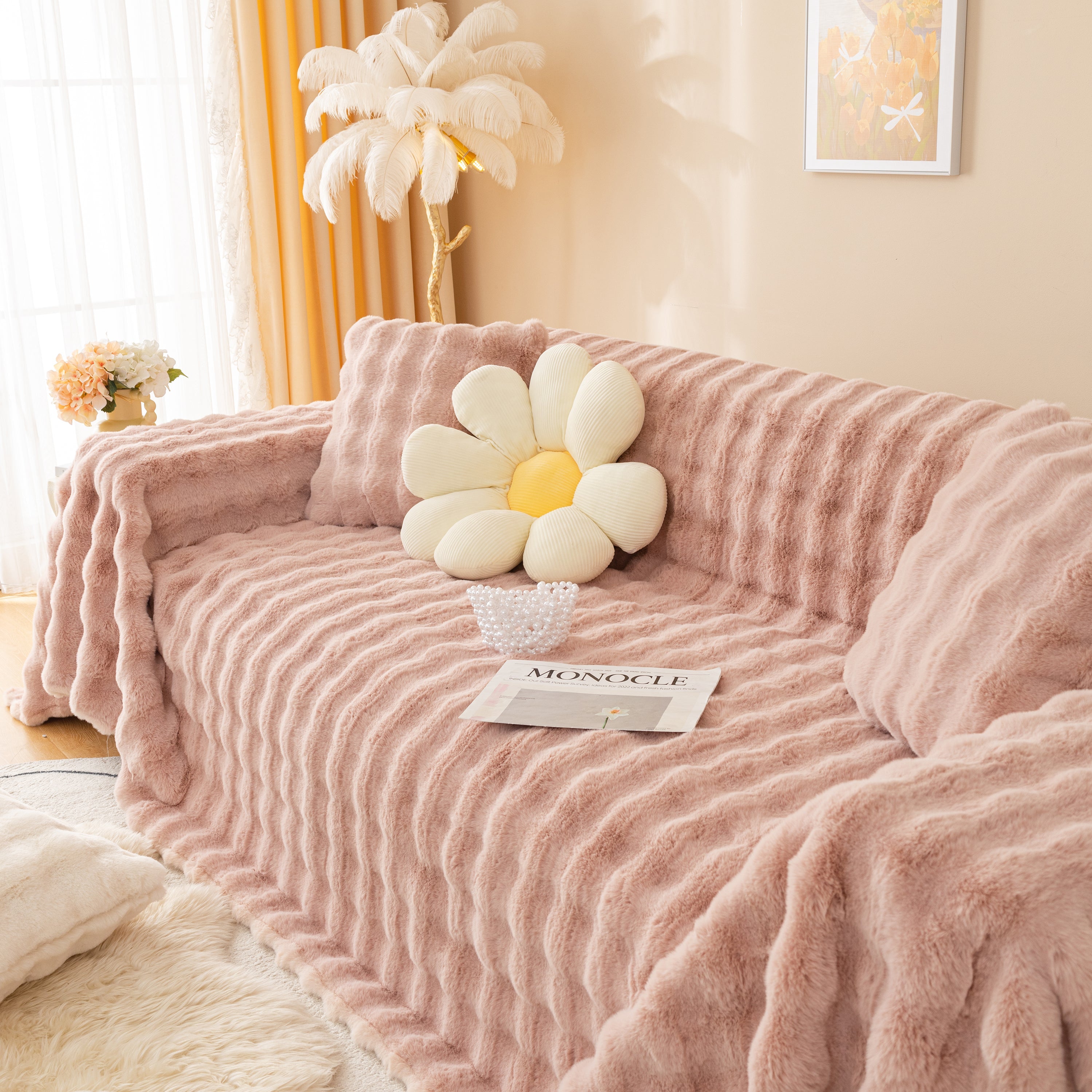 Super Soft Fluffy Faux Rabbit Fur Sofa Throw Blanket, Couch Cover Blanket For Couches Living Room Furniture Throw