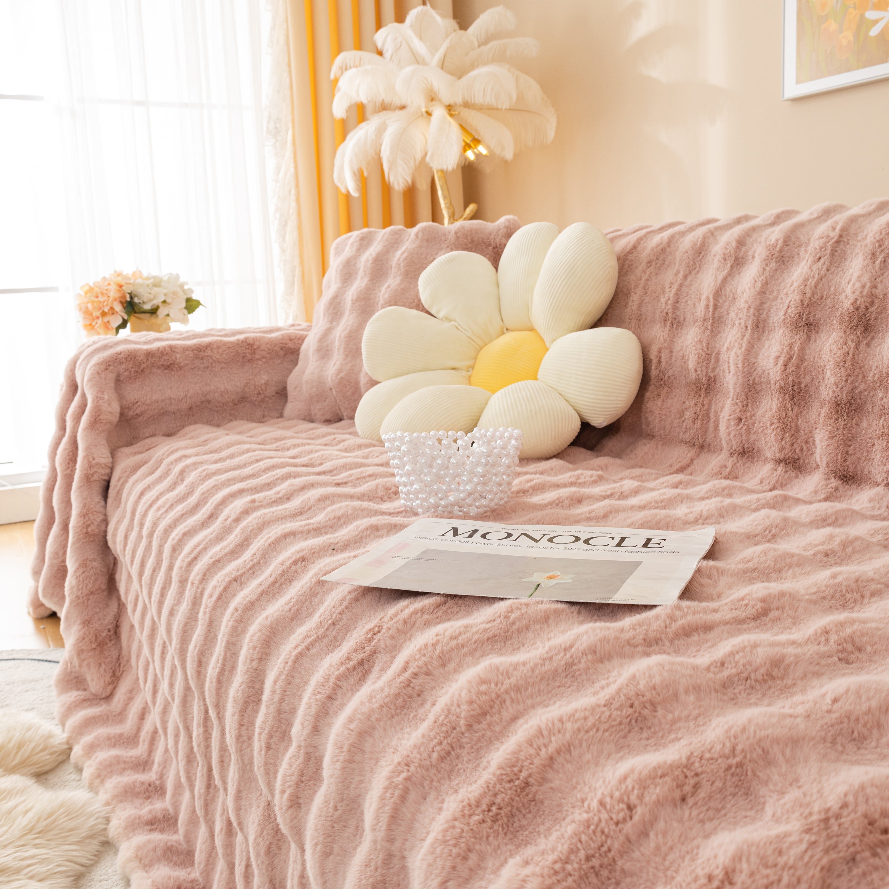 Super Soft Fluffy Faux Rabbit Fur Sofa Throw Blanket, Couch Cover Blanket For Couches Living Room Furniture Throw