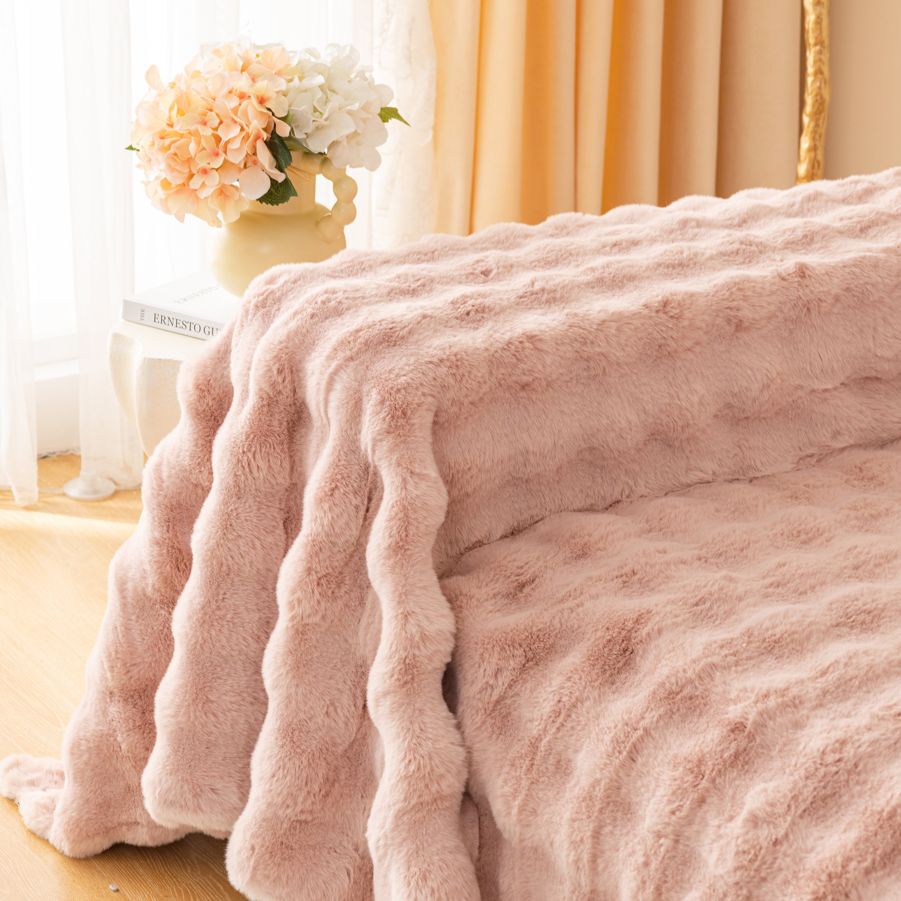 Super Soft Fluffy Faux Rabbit Fur Sofa Throw Blanket, Couch Cover Blanket For Couches Living Room Furniture Throw