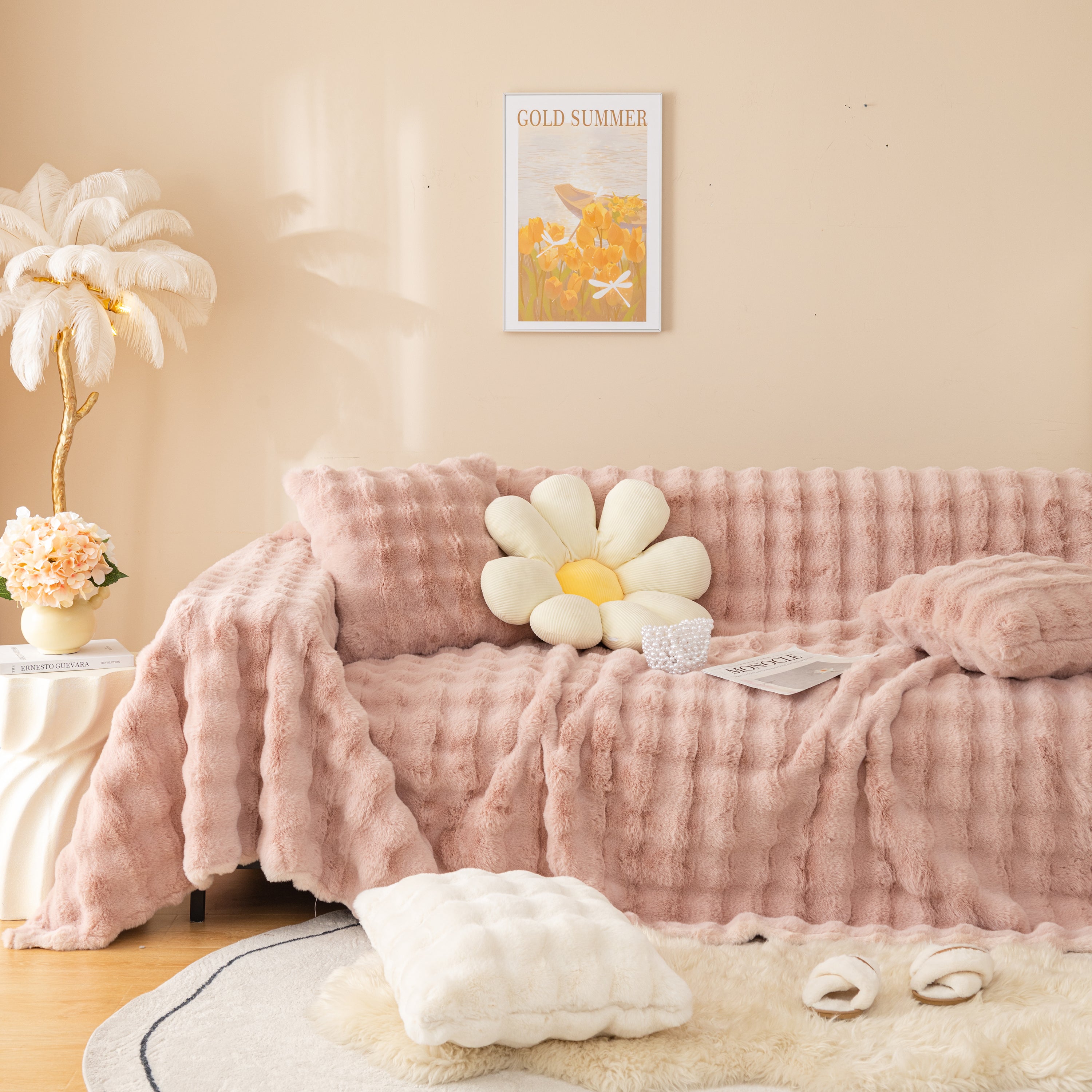 Super Soft Fluffy Faux Rabbit Fur Sofa Throw Blanket, Couch Cover Blanket For Couches Living Room Furniture Throw
