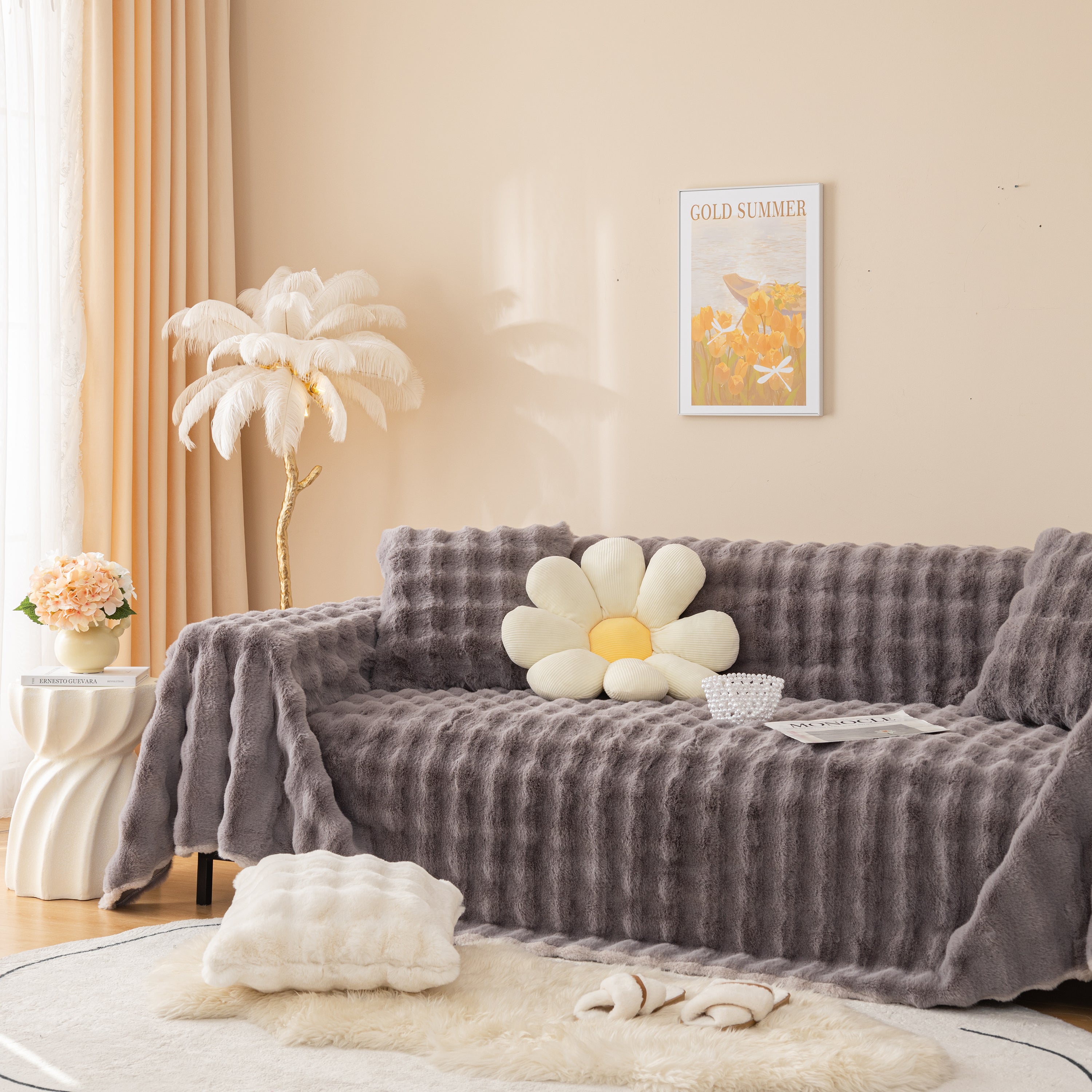 Super Soft Fluffy Faux Rabbit Fur Sofa Throw Blanket, Couch Cover Blanket For Couches Living Room Furniture Throw