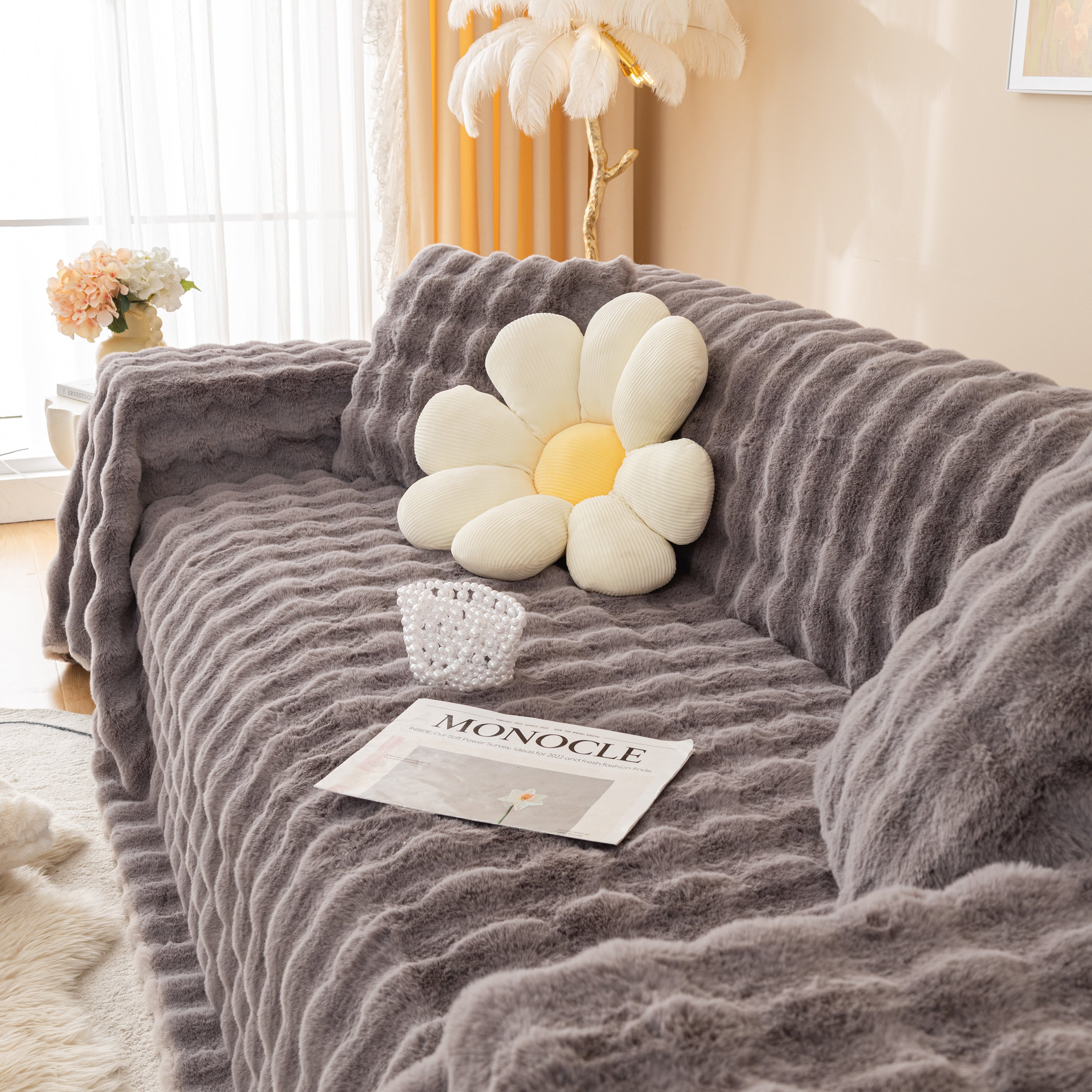 Super Soft Fluffy Faux Rabbit Fur Sofa Throw Blanket, Couch Cover Blanket For Couches Living Room Furniture Throw