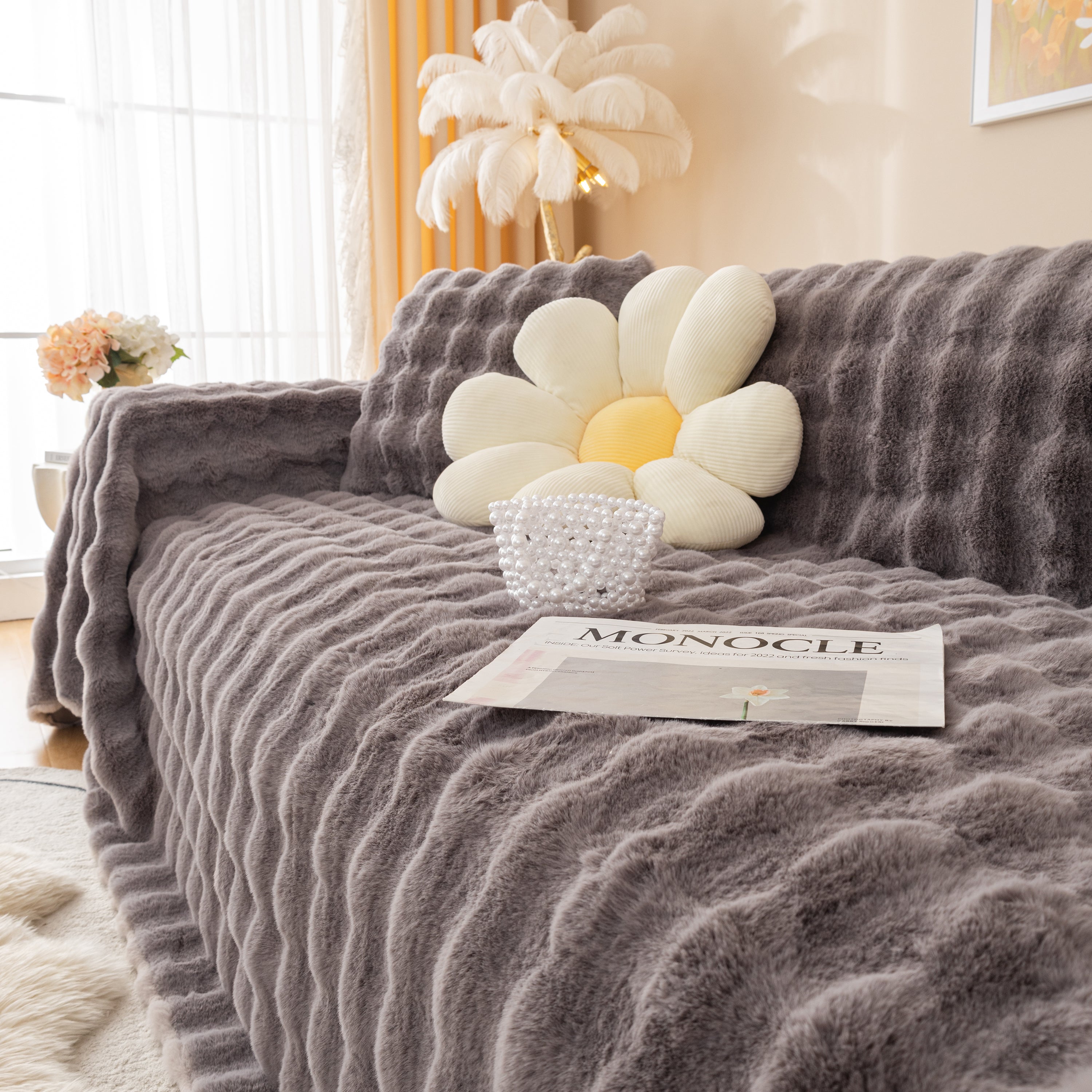 Super Soft Fluffy Faux Rabbit Fur Sofa Throw Blanket, Couch Cover Blanket For Couches Living Room Furniture Throw