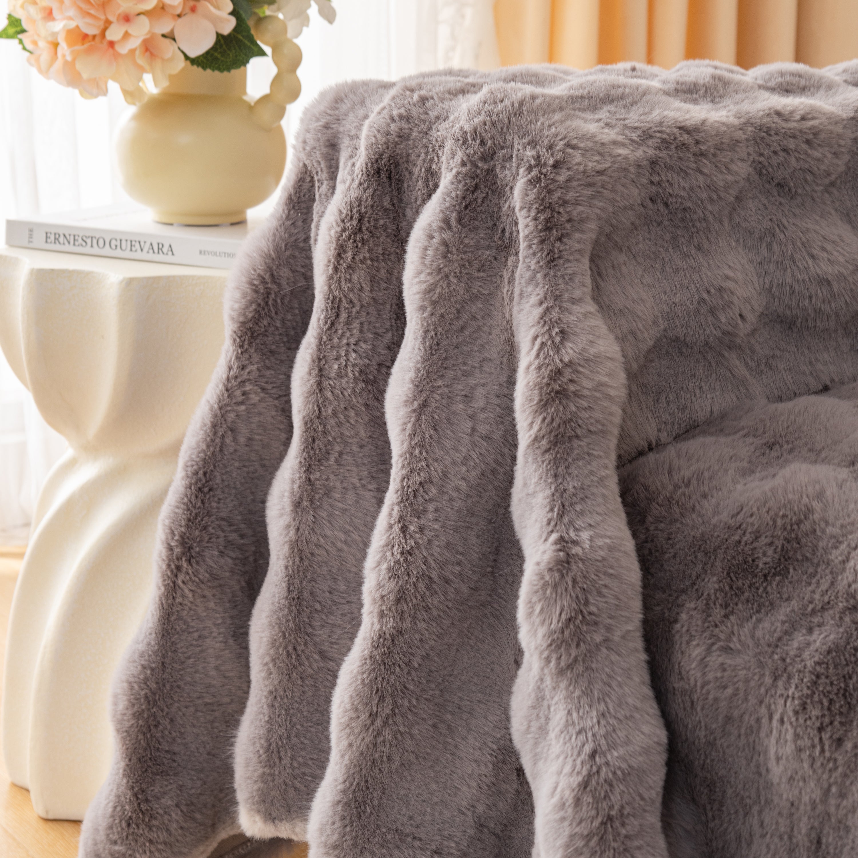 Super Soft Fluffy Faux Rabbit Fur Sofa Throw Blanket, Couch Cover Blanket For Couches Living Room Furniture Throw