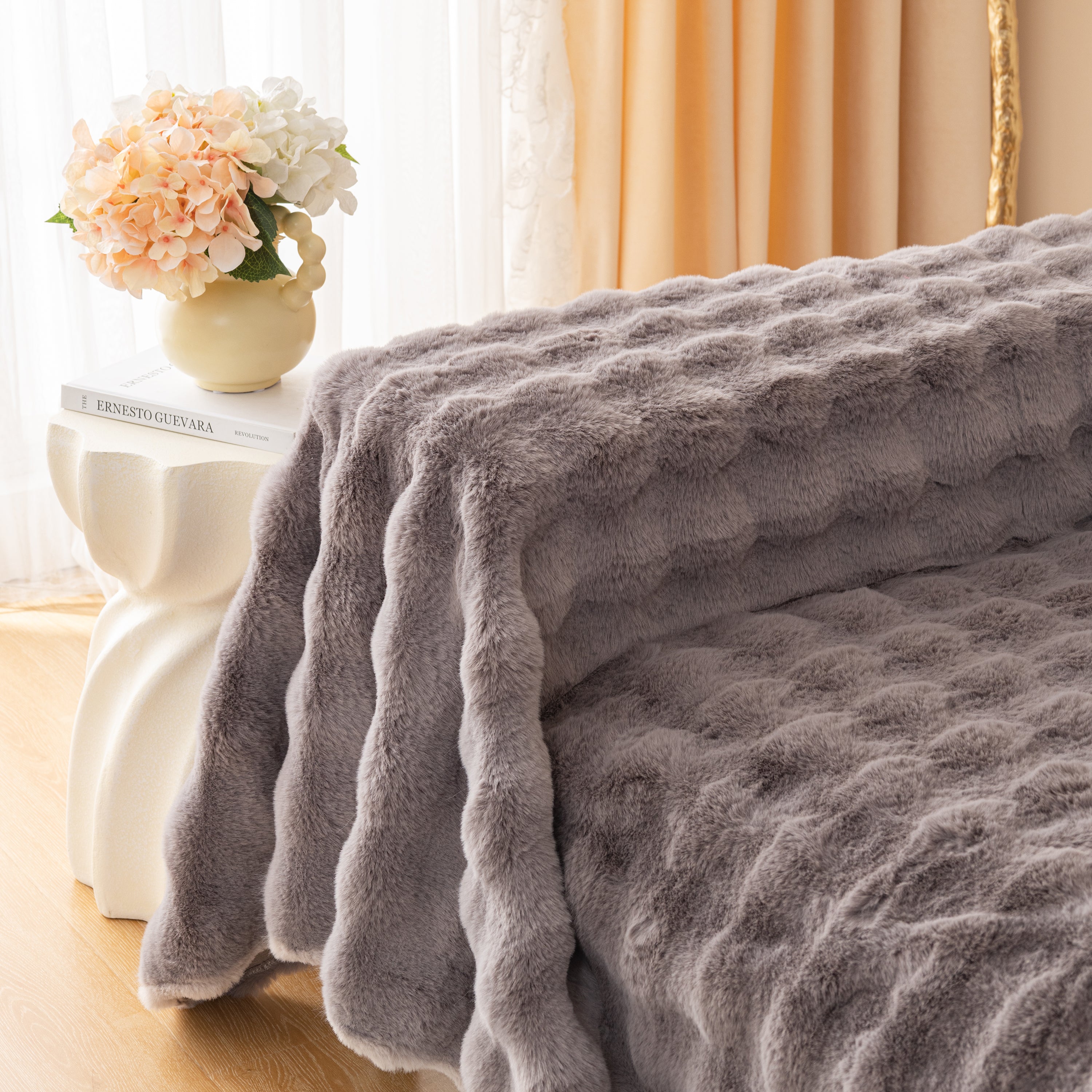 Super Soft Fluffy Faux Rabbit Fur Sofa Throw Blanket, Couch Cover Blanket For Couches Living Room Furniture Throw