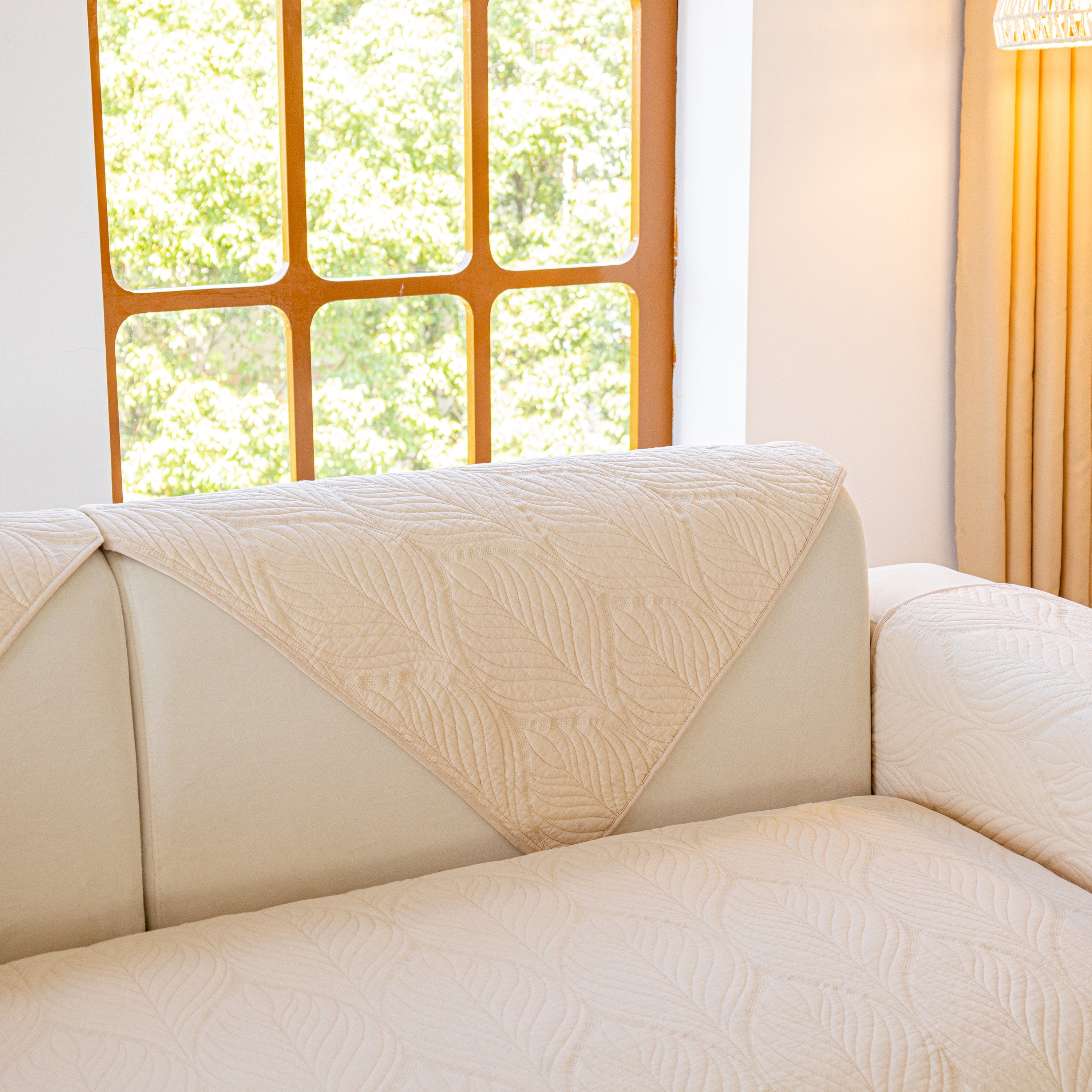 Leaf Vein Textured Cotton Quilted Sofa Slipcover, Non-slip Modular Couch Covers