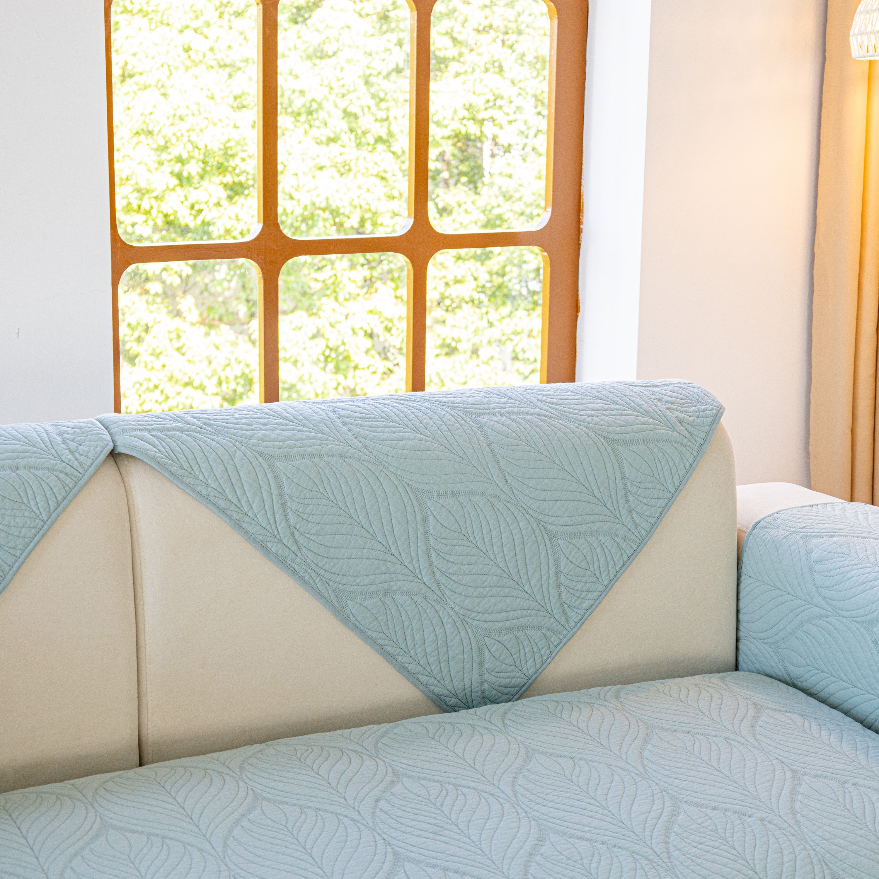 Leaf Vein Textured Cotton Quilted Sofa Slipcover, Non-slip Modular Couch Covers