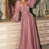 Cinderella Divine Women's Long Sleeve Chiffon Dress  Special Occasion Amethyst Size S