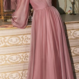 Cinderella Divine Women's Long Sleeve Chiffon Dress  Special Occasion Amethyst Size S