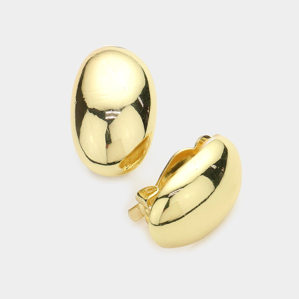 Oval Dome Metal Clip On Earrings