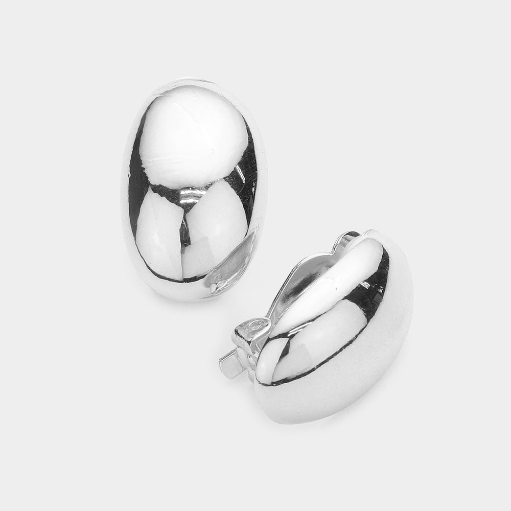 Oval Dome Metal Clip On Earrings