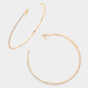 4 Inch Rhinestone Hoop Clip On Earrings