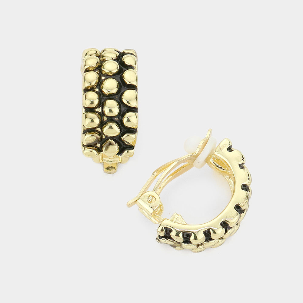 Bubble Textured Half Hoop Clip On Earrings