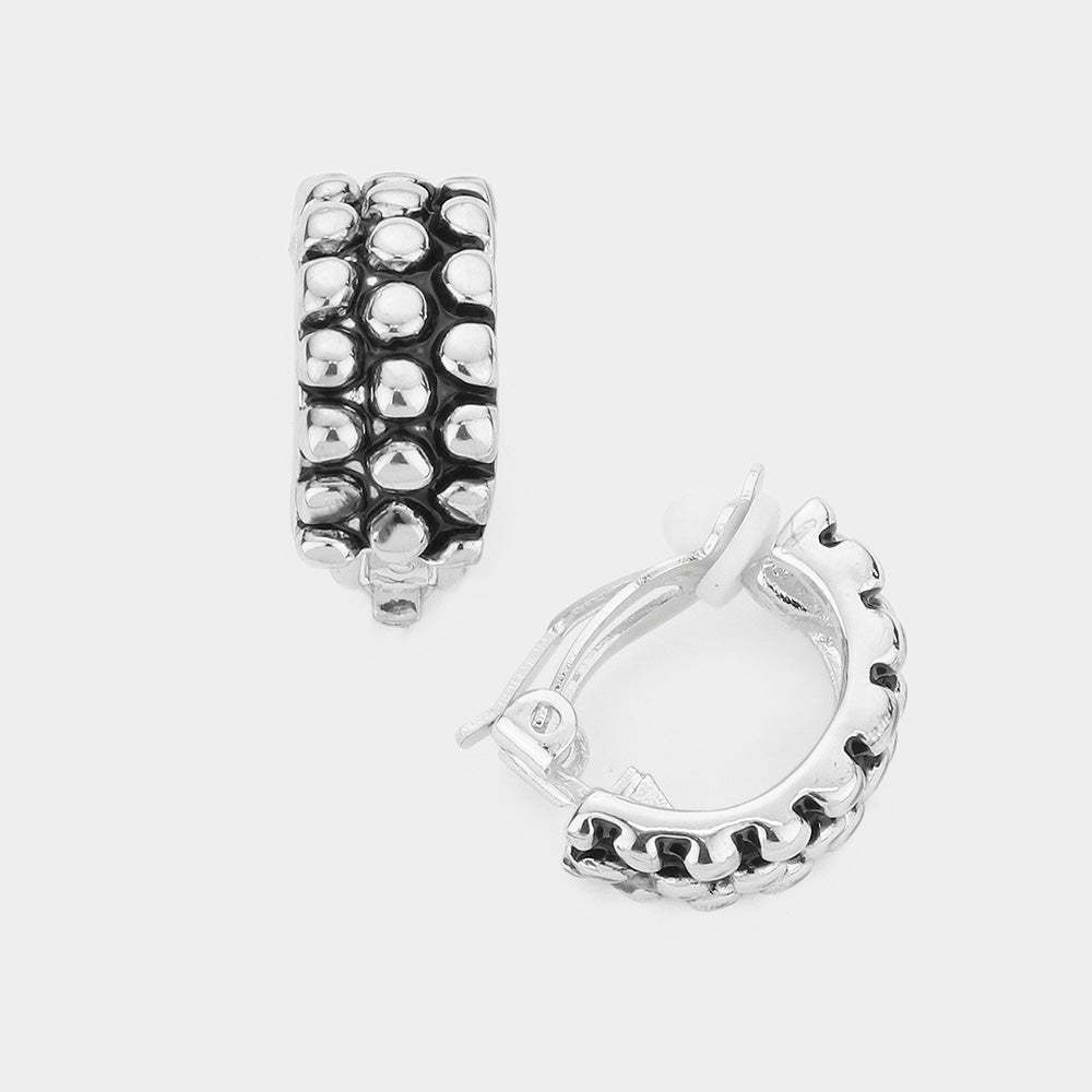 Bubble Textured Half Hoop Clip On Earrings