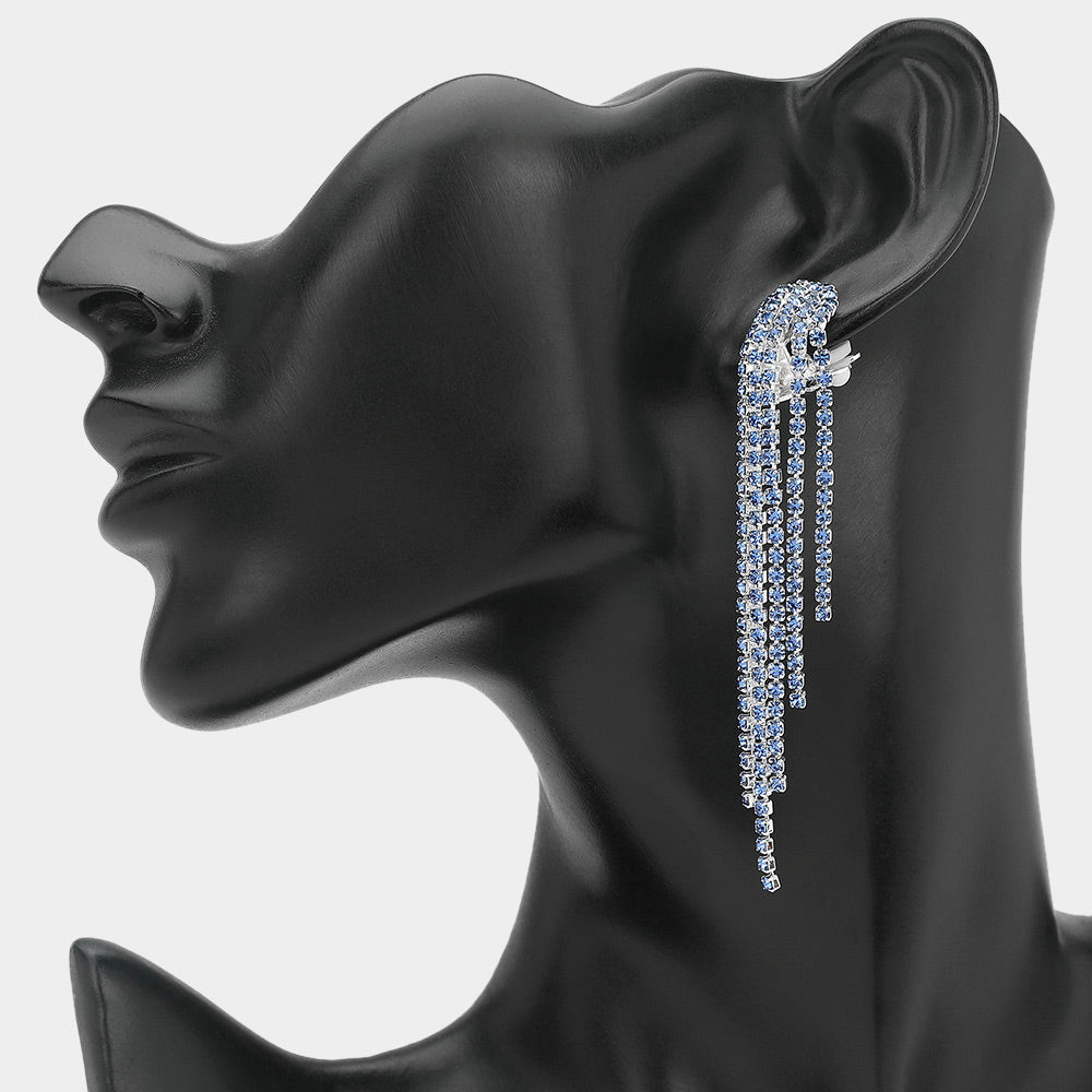 Crystal Rhinestone Long Fringe Clip On Earrings