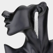 Crystal Rhinestone Pave Fringe Clip On Evening Earrings