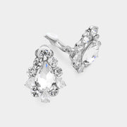 Teardrop Centered Bubble Stone Trimmed Clip On Earrings