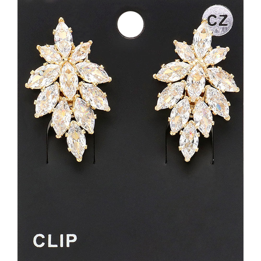 Marquise Cz Stone Embellished Evening Clip On Earrings