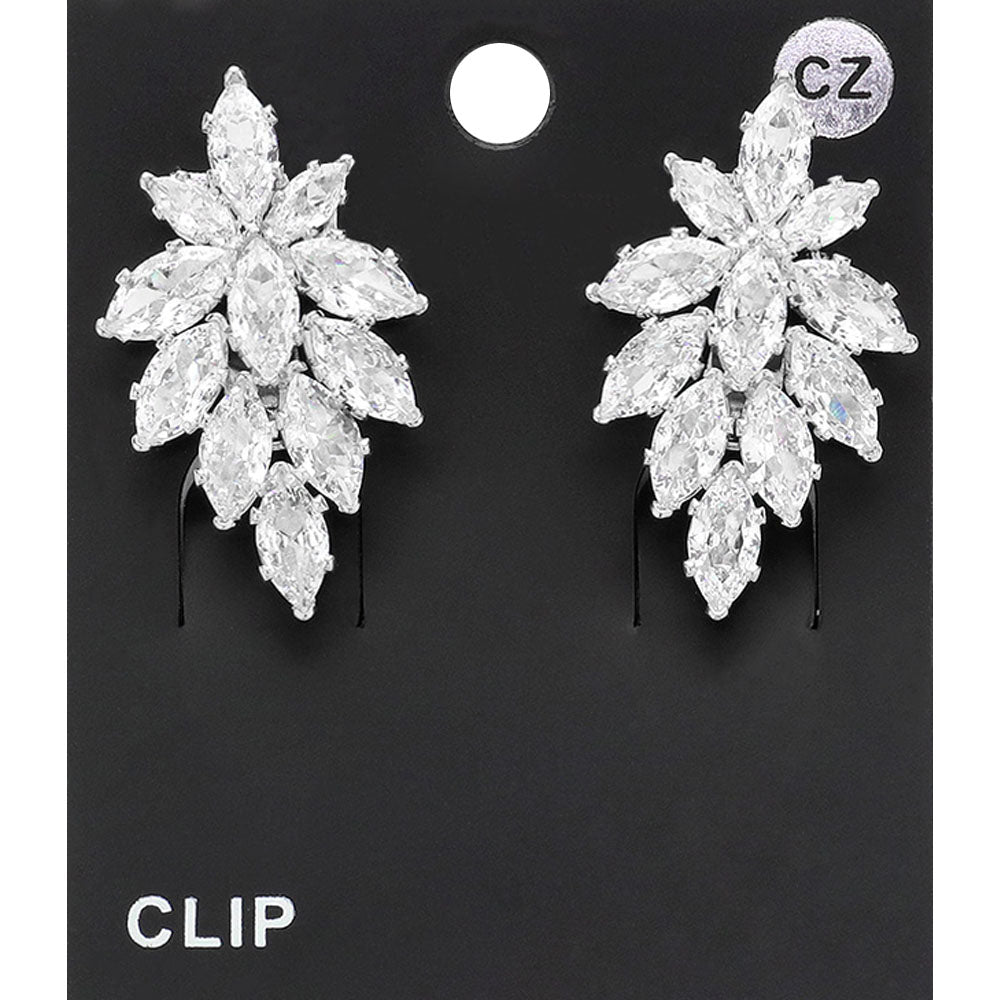 Marquise Cz Stone Embellished Evening Clip On Earrings