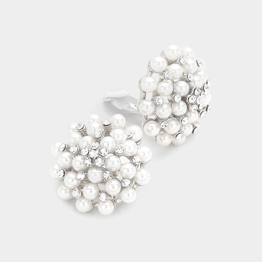 Floral Pearl Clip On Earrings