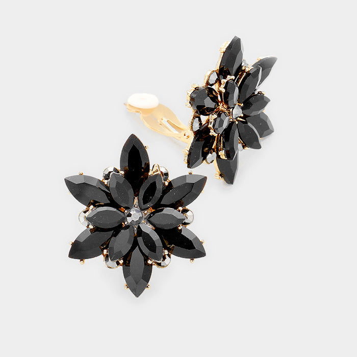 Crystal Flower Clip On Evening Earrings