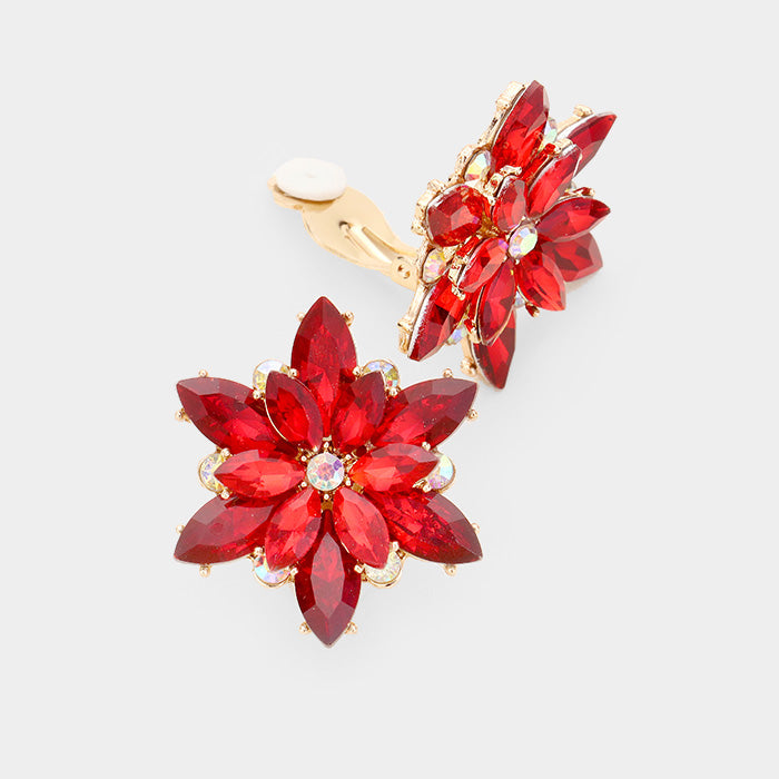 Crystal Flower Clip On Evening Earrings