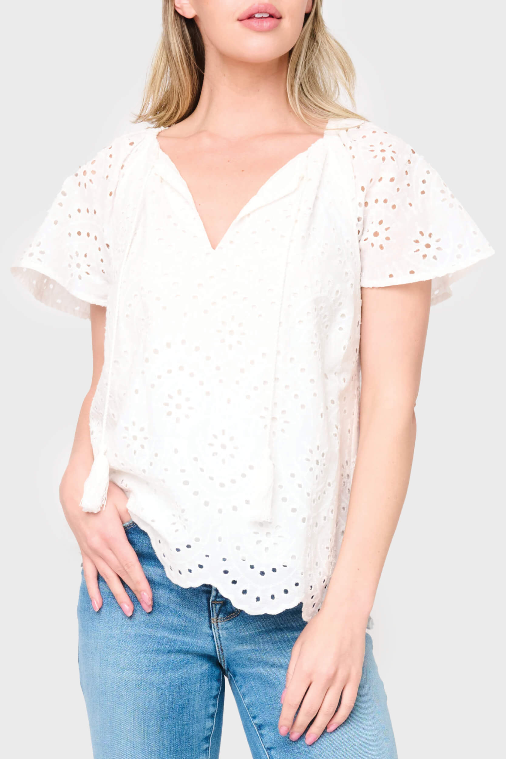 Flutter Sleeve Scallop Top