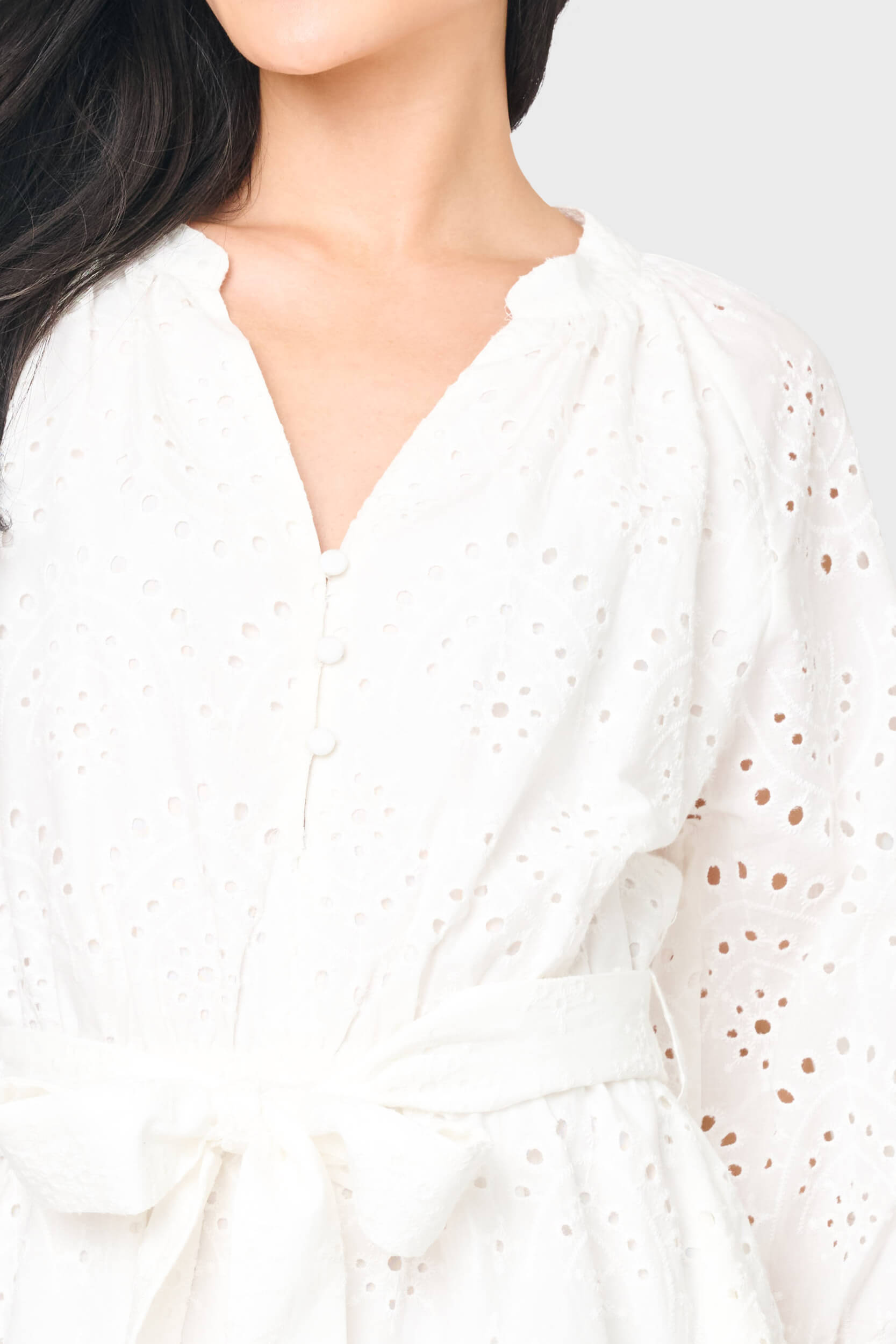 3/4 Blouson Sleeve Flare Eyelet Day Dress