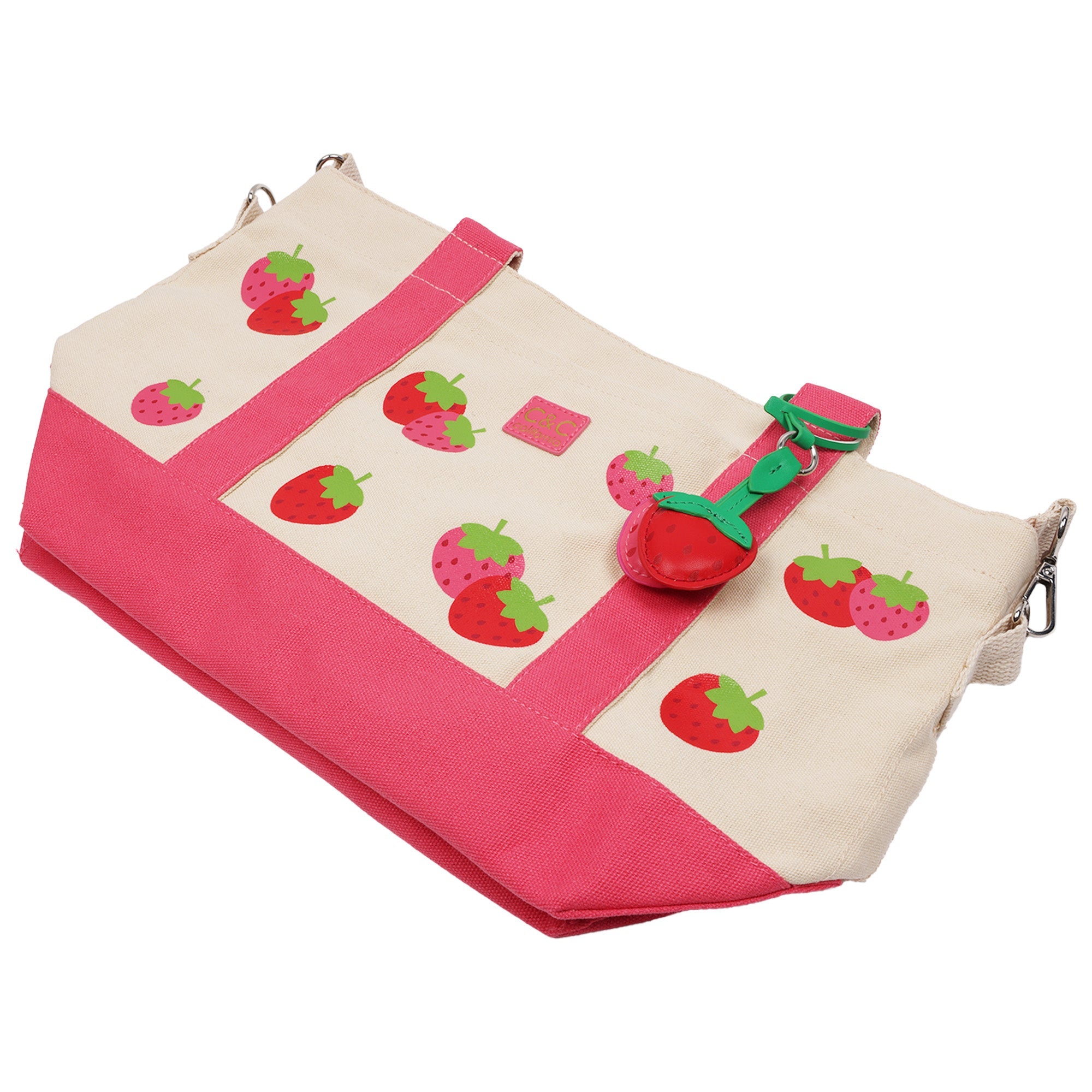 C & C California Strawberry Print Cotton Canvas Tote With Removable Crossbody Strap