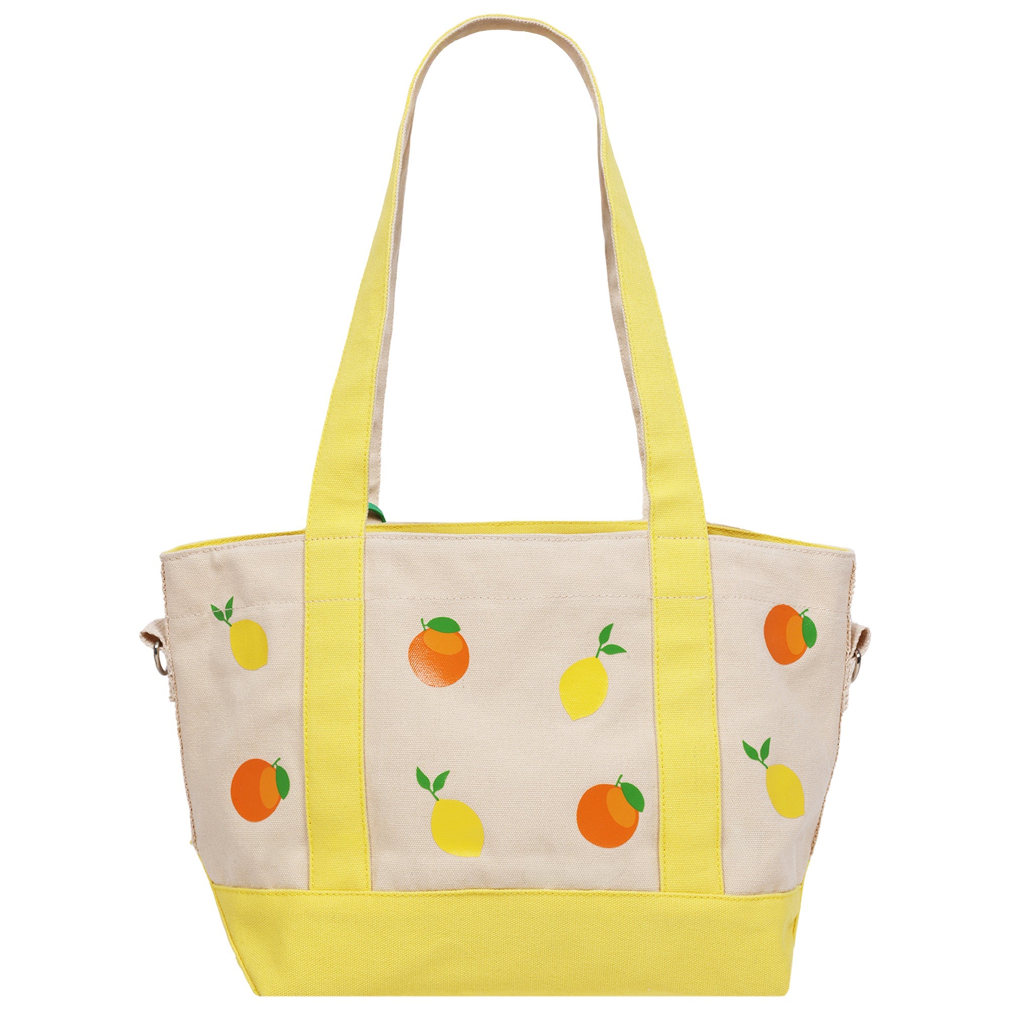 C & C California Citrus Fruit Print Cotton Canvas Tote With Contrast Trim & Pu Charm