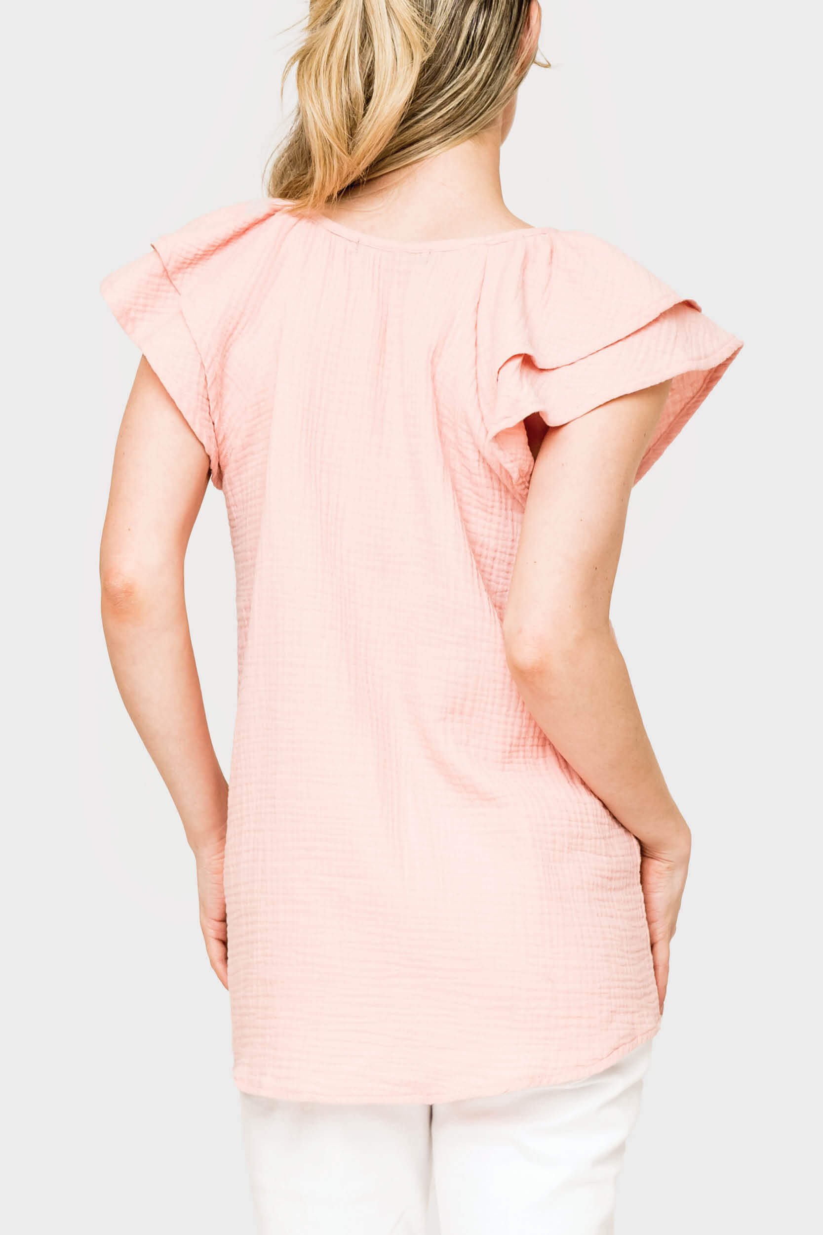 Seaside Flutter Sleeve V-neck Gauze Top