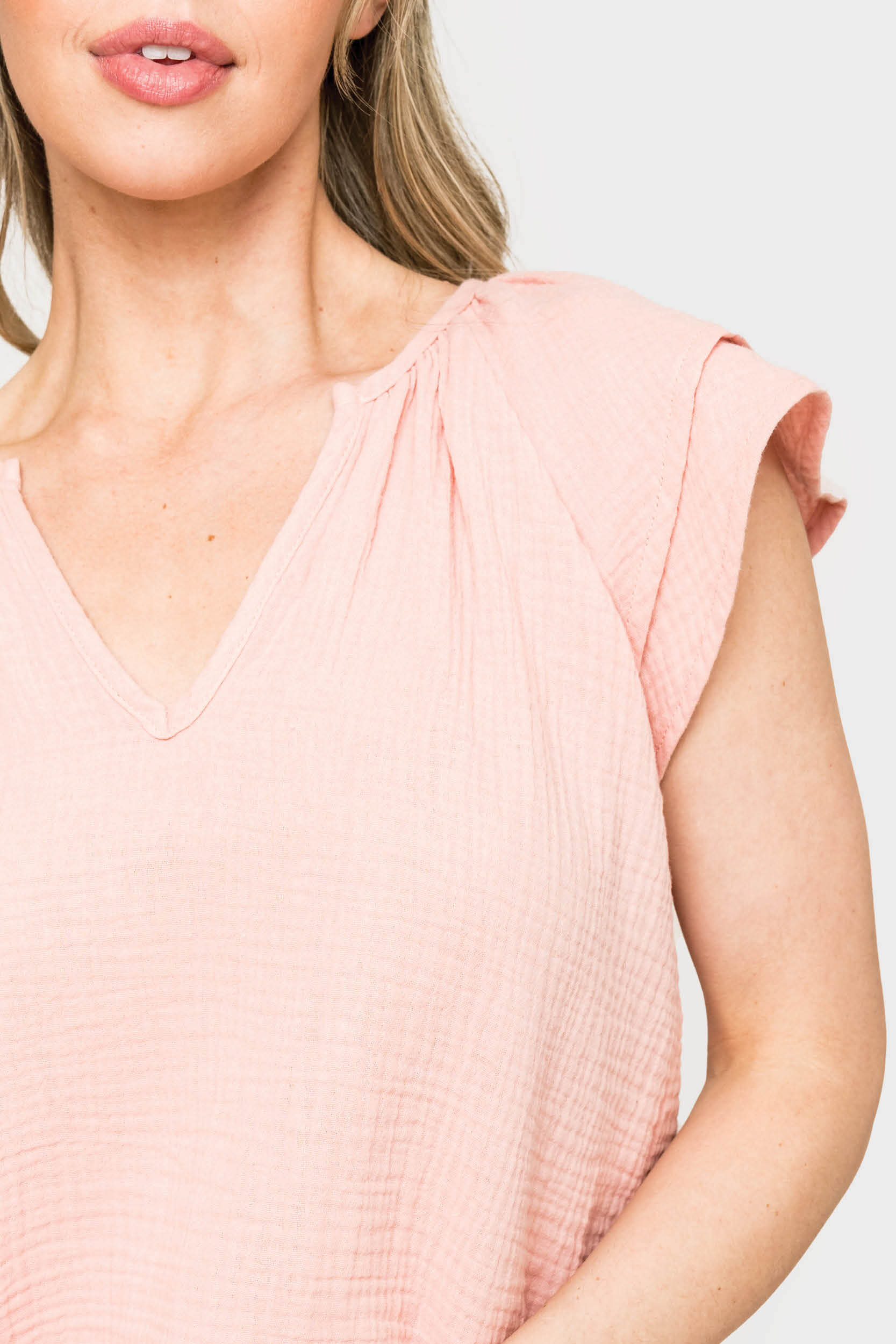 Seaside Flutter Sleeve V-neck Gauze Top
