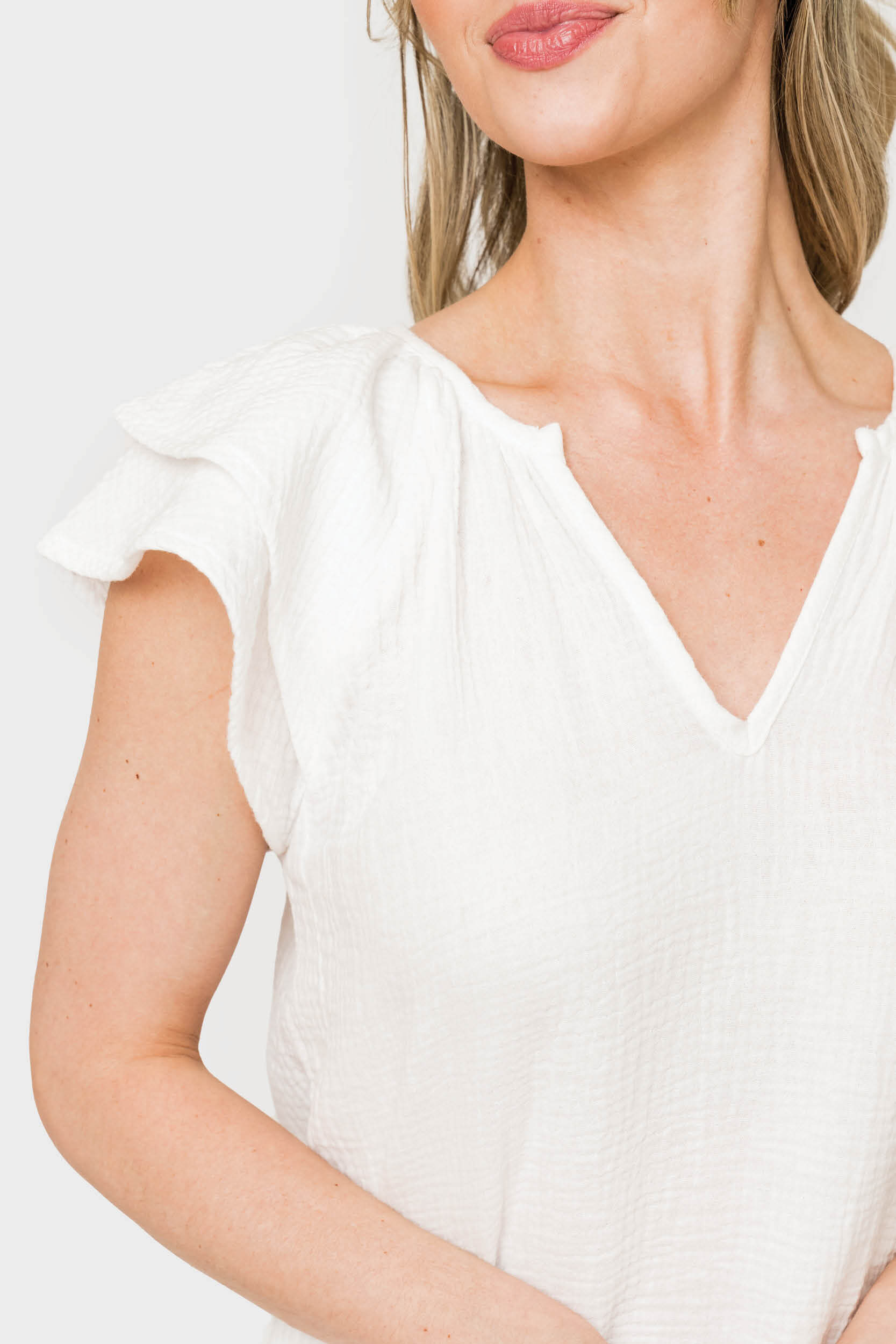 Seaside Flutter Sleeve V-neck Gauze Top