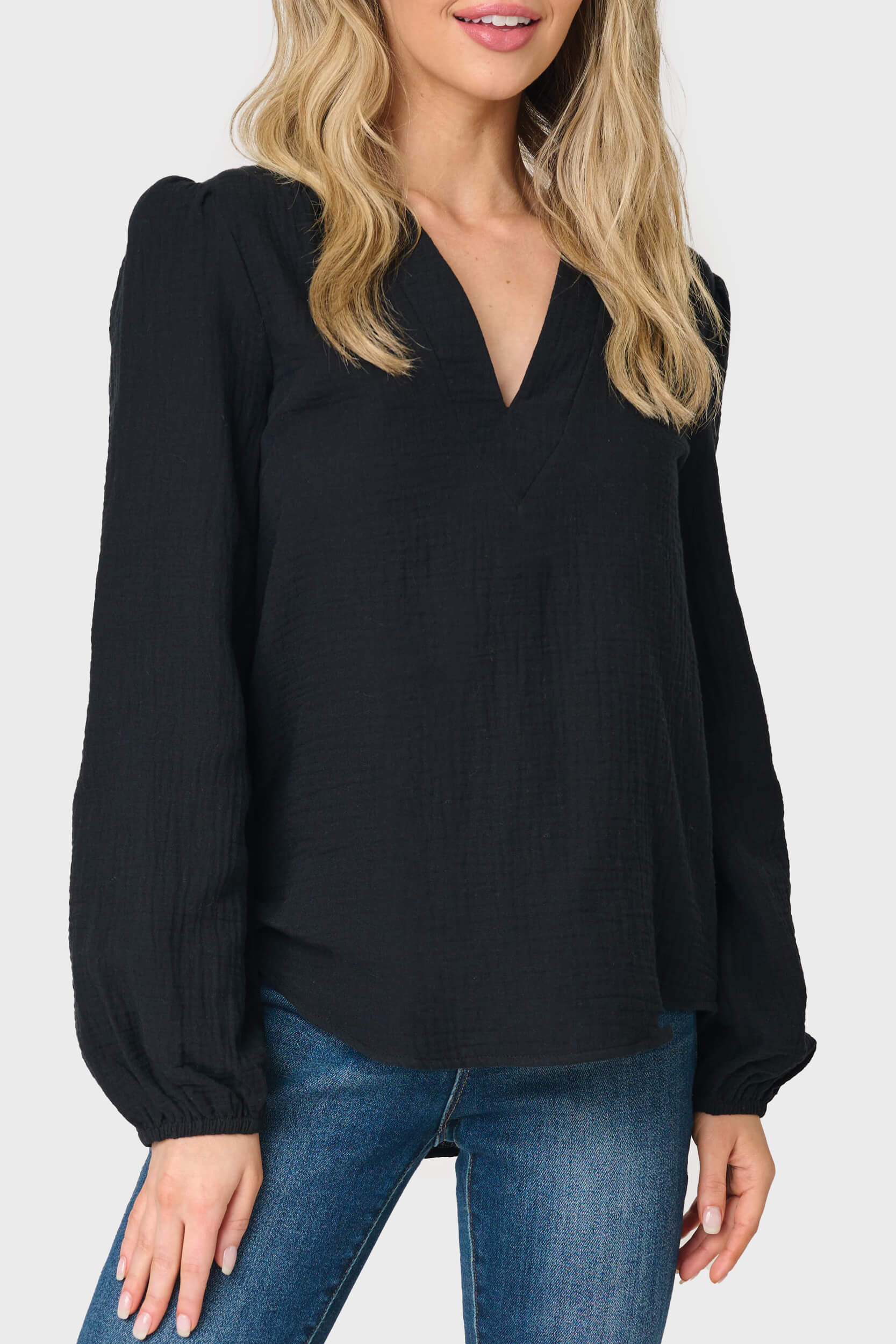 Meadow Bracelet Sleeve V-neck Gauze Top