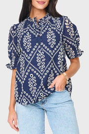 Dianthus Henley Puff Sleeve Eyelet Blouse